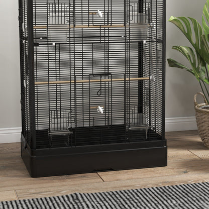 39" Bird Cage for Budgie Finches Canaries Love Birds with Wooden Stands, Slide-Out Tray, Handles, Food Containers, Black Bird Cages   at Gallery Canada