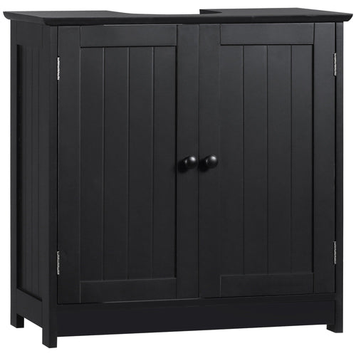 Under Sink Bathroom Cabinet with 2 Doors and Shelf, Pedestal Sink Bathroom Vanity Furniture, Black