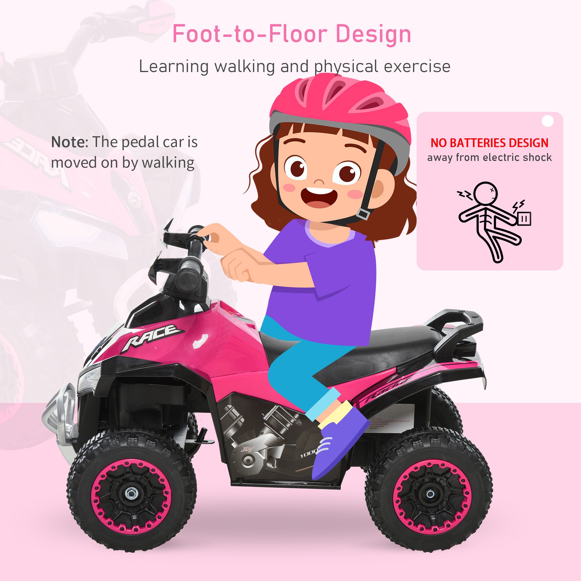 No Power 4 Wheels Ride on Toy for Kids, Foot To Floor Slider Toddler Ride-on Car with Music, Lightening, for 18-36 Months Pink Push Cars for Toddlers at Gallery Canada
