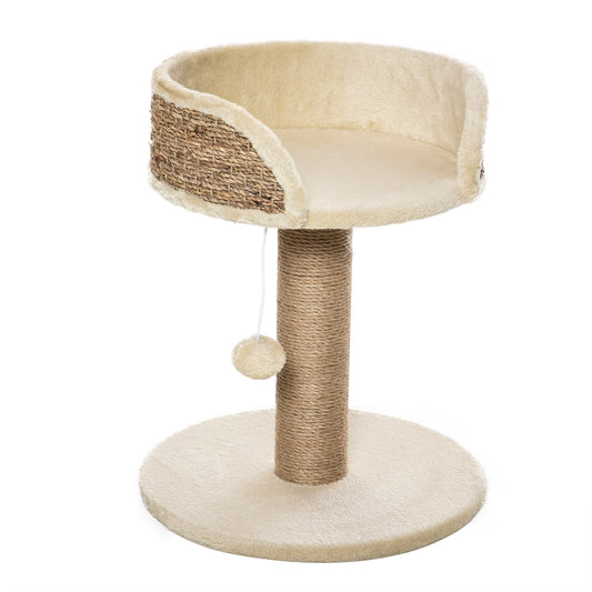 Small Cat Tree with Scratching Post, Perch, Toy Ball, Cat Tower for Indoor Cats - 16" x 16" x 19", Beige Cat Posts Beige  at Gallery Canada