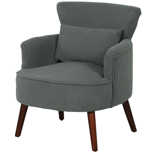 Modern Accent Chair, Upholstered Armchair with Solid Wood Legs and Lumbar Pillow for Living Room, Grey Accent Chairs at Gallery Canada