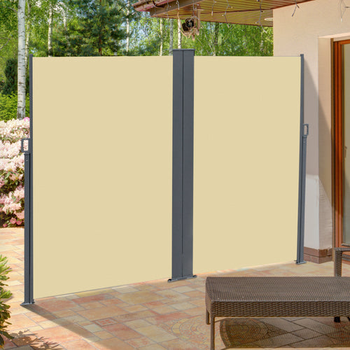 Patio Retractable Double Side Awning, Folding Privacy French Screen Fence, Privacy Wall Corner Divider, Garden Outdoor Sun Shade Wind Screen, Indoor Room Divider, Beige