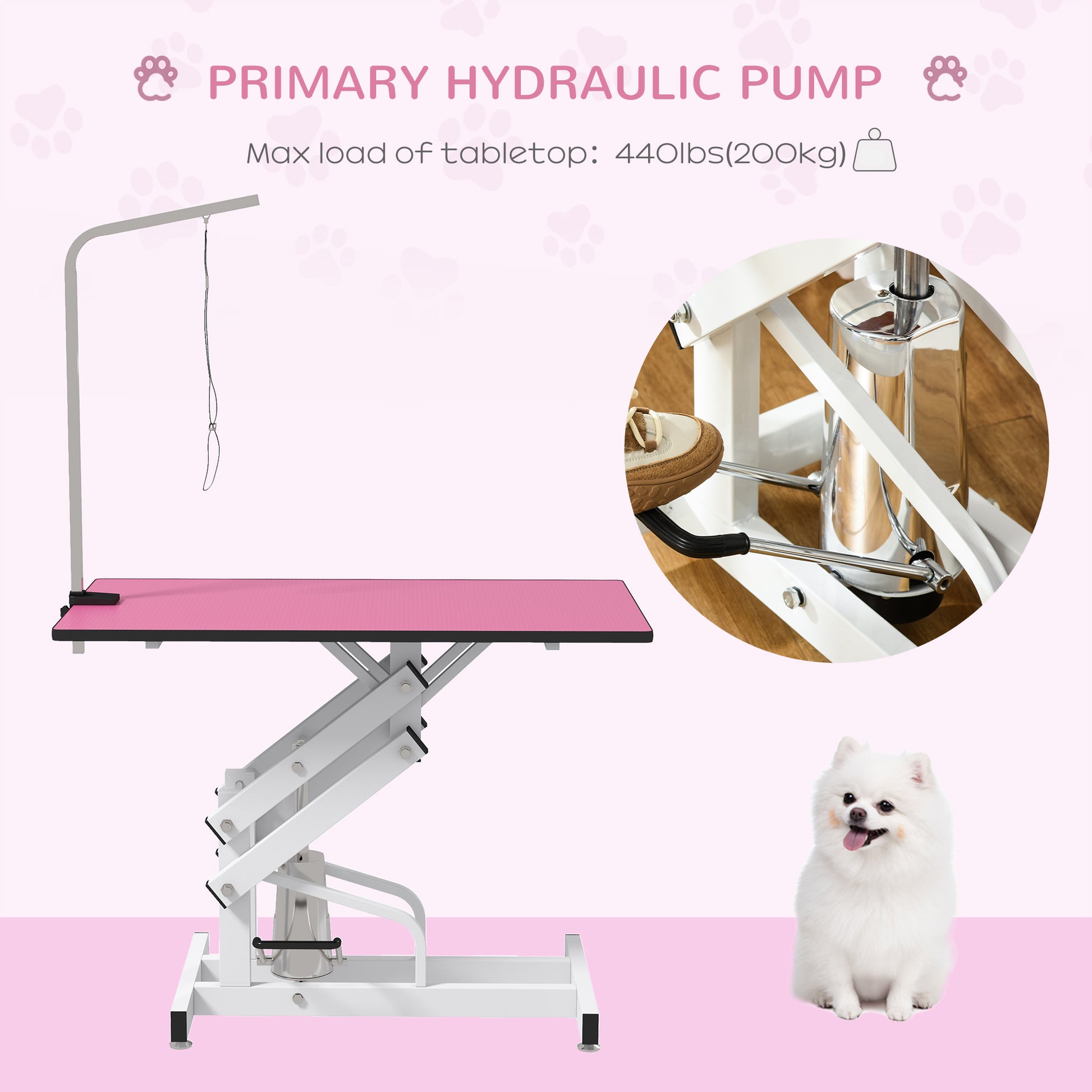 Pet Grooming Table, Height Adjustable Dog Grooming Table with Arm, Noose and Non-Slip Grooming Table, Pink Dog Grooming Tables   at Gallery Canada