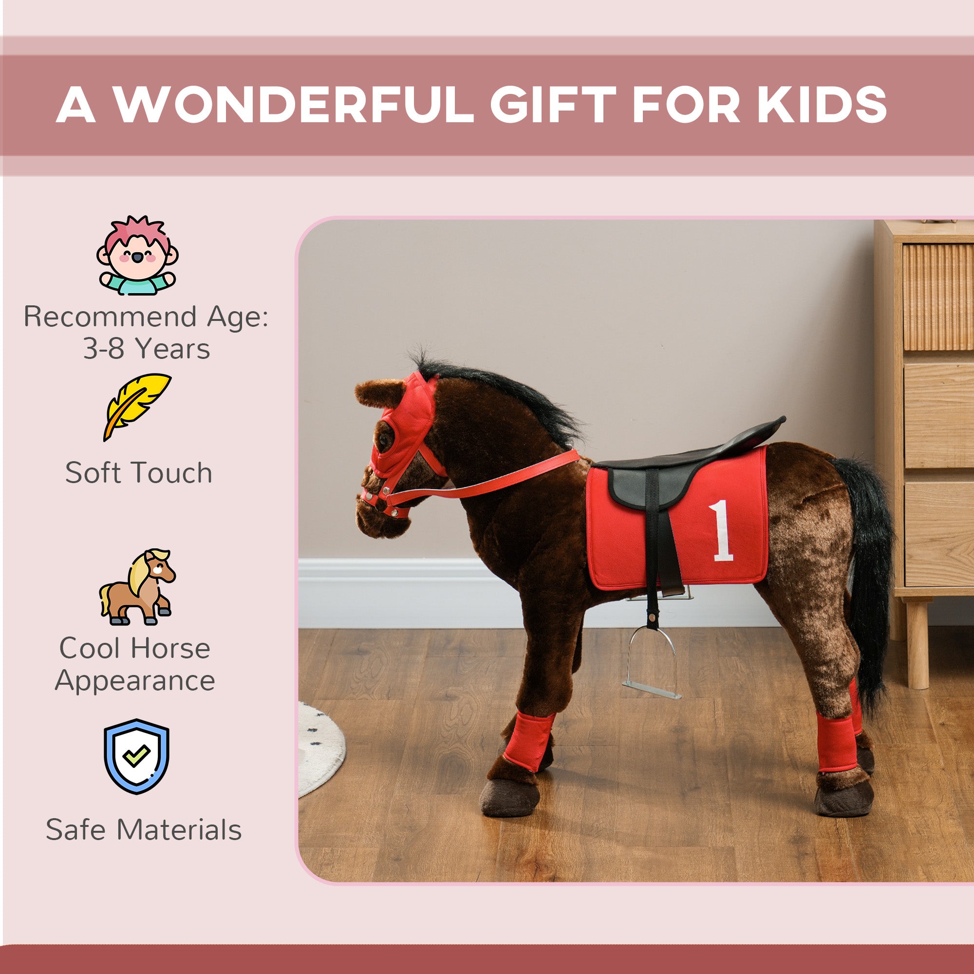 Kids Ride On Horse w/ Neighing Sound, Saddle, Stirrups, for 3-8 Years Rocking Horses at Gallery Canada