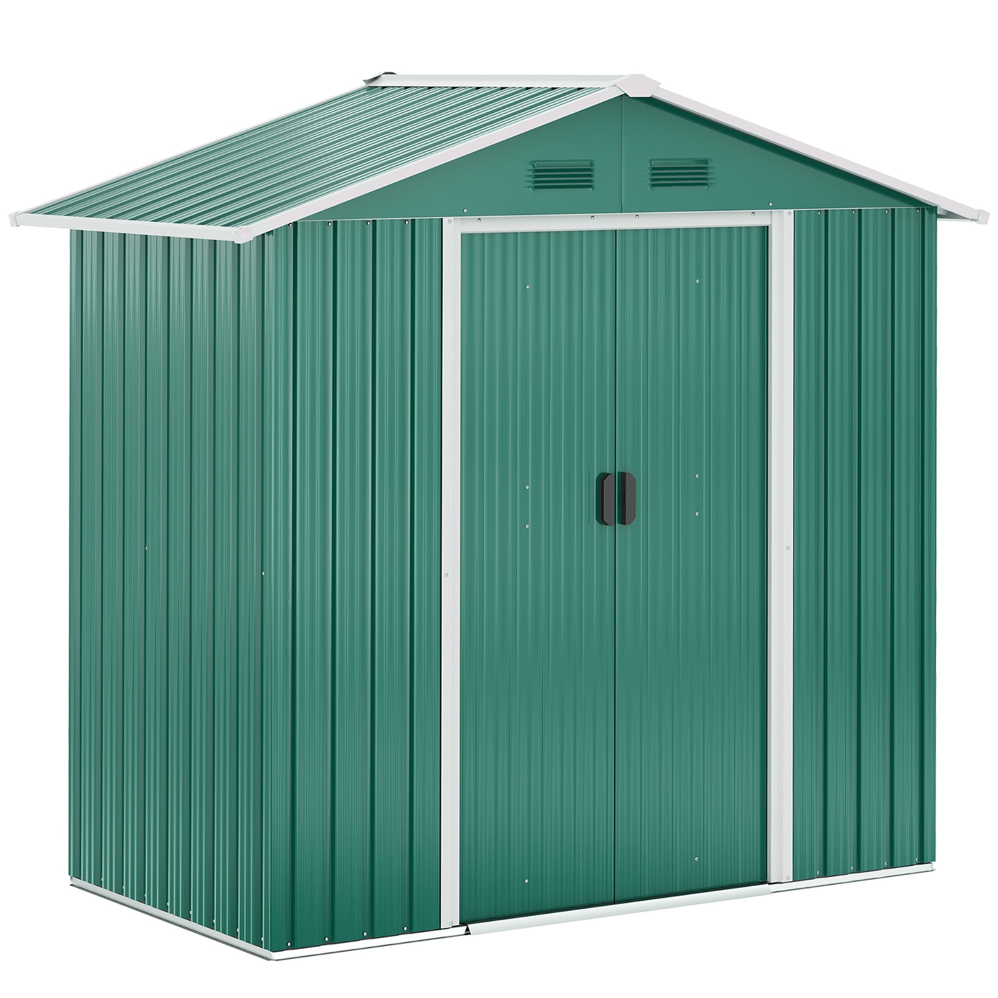 6.5x3.5ft Metal Garden Storage Shed for Outdoor Tool Storage with Double Sliding Doors and Vents, Green Sheds Green  at Gallery Canada