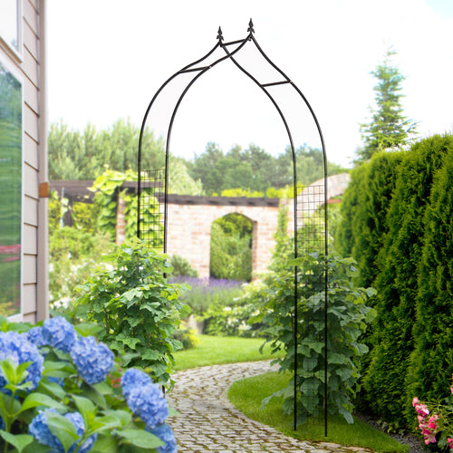8FT Metal Garden Arch, Decorative Arbor Trellis for Climbing Plants, Wedding, Party, Event, Holiday, Black