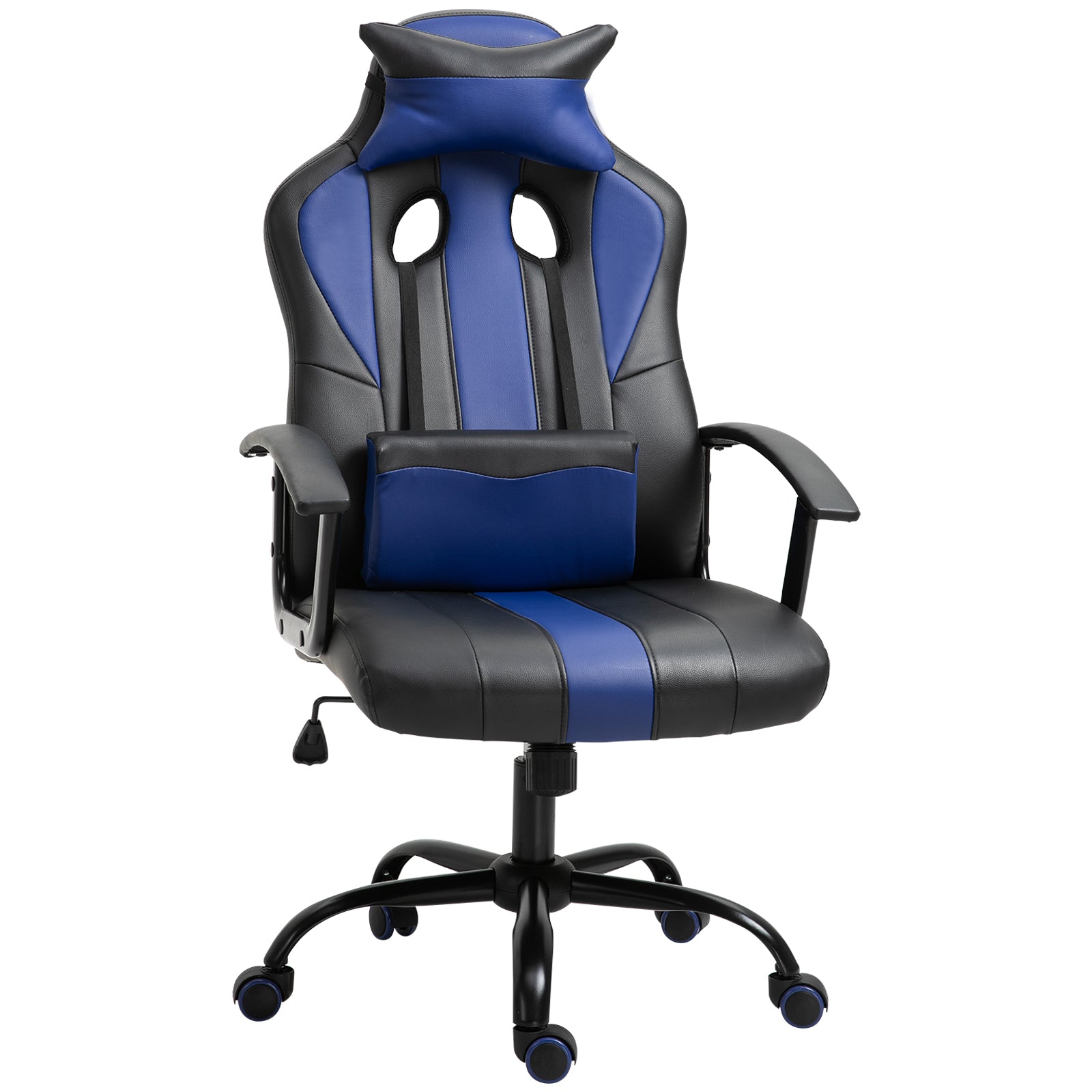 Adjustable Racing Gaming Chair High Back Racing Style with Lumbar Support and Pillow Blue Video Game Chairs Blue and Black  at Gallery Canada