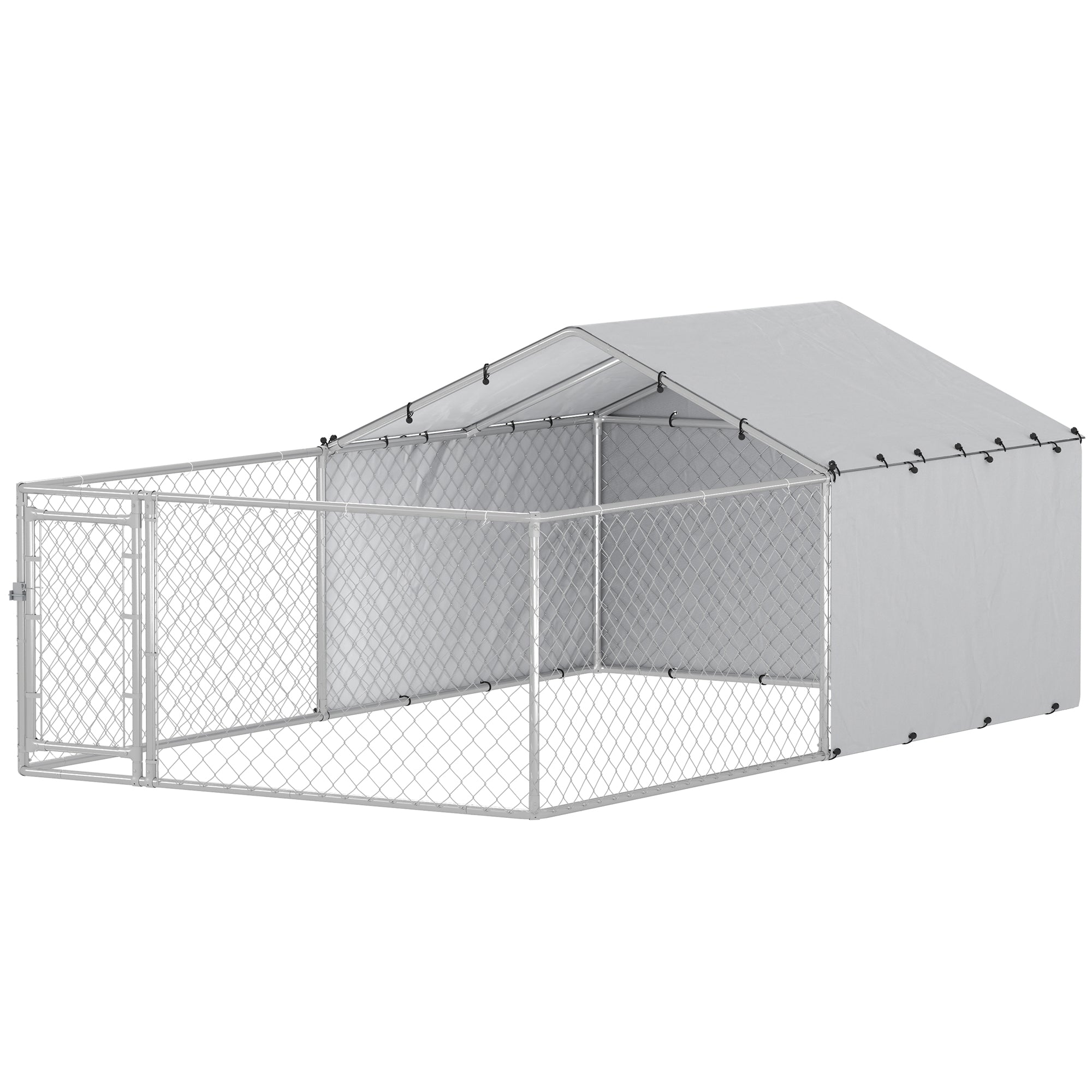 Galvanized Steel Dog Kennel Outdoor with Waterproof &; UV-Resistant Cover for Large Dogs, 13.1' x 7.5' x 4.9' Houses, Kennels & Pens Silver at Gallery Canada