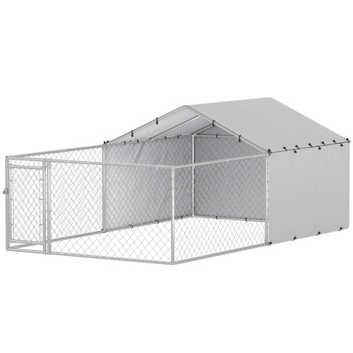 Galvanized Steel Dog Kennel Outdoor with Waterproof &; UV-Resistant Cover for Large Dogs, 13.1' x 7.5' x 4.9'