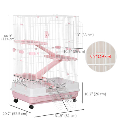 32"L 4-Level Small Animal Cage with Universal Lockable Wheels, Slide-out Tray for Bunny, Chinchillas, Ferret, Pink Houses & Habitats   at Gallery Canada