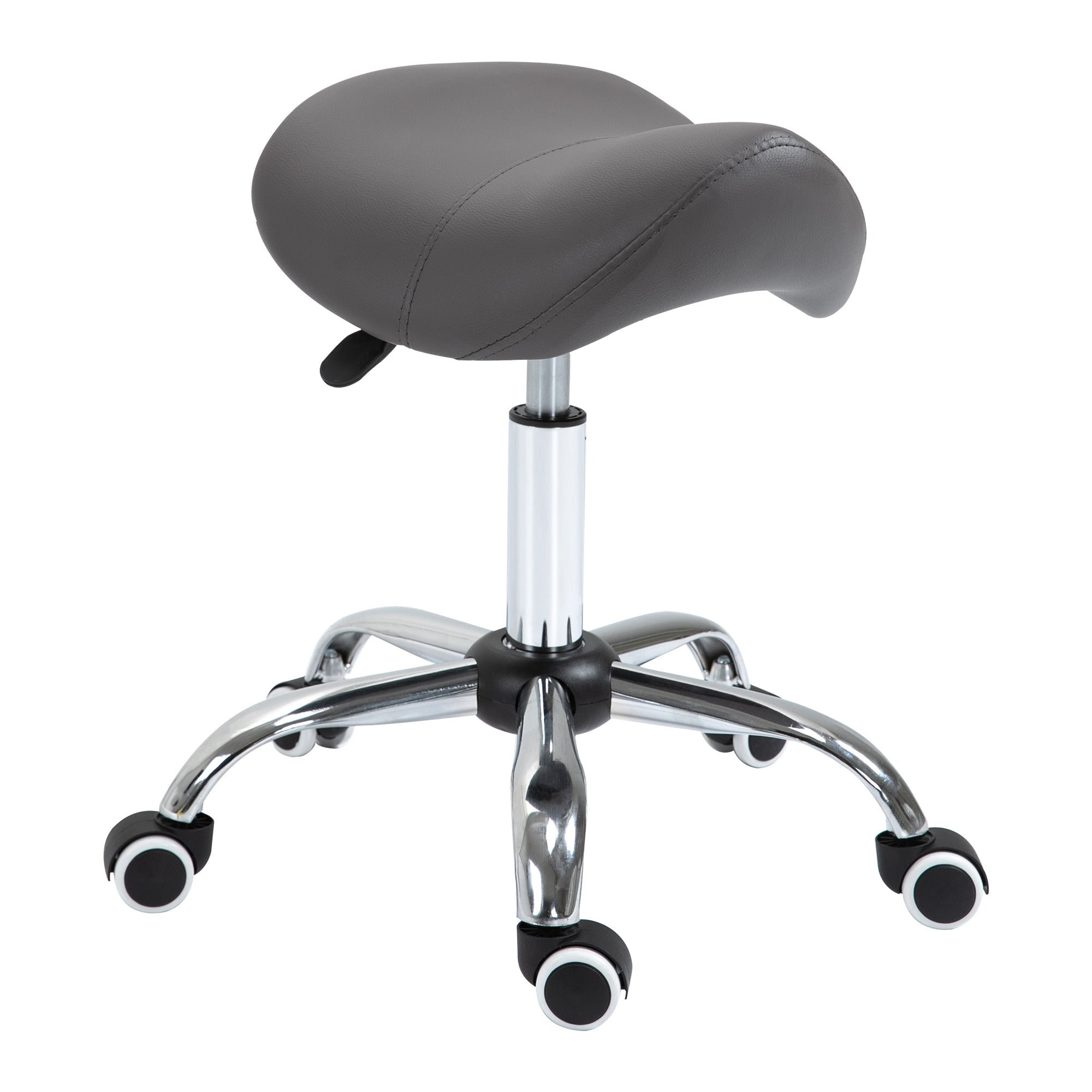 Adjustable Hydraulic Rolling Salon Stool Swivel Saddle Chair Spa Beauty Seat PU Leather, Grey Salon Stools Grey  at Gallery Canada