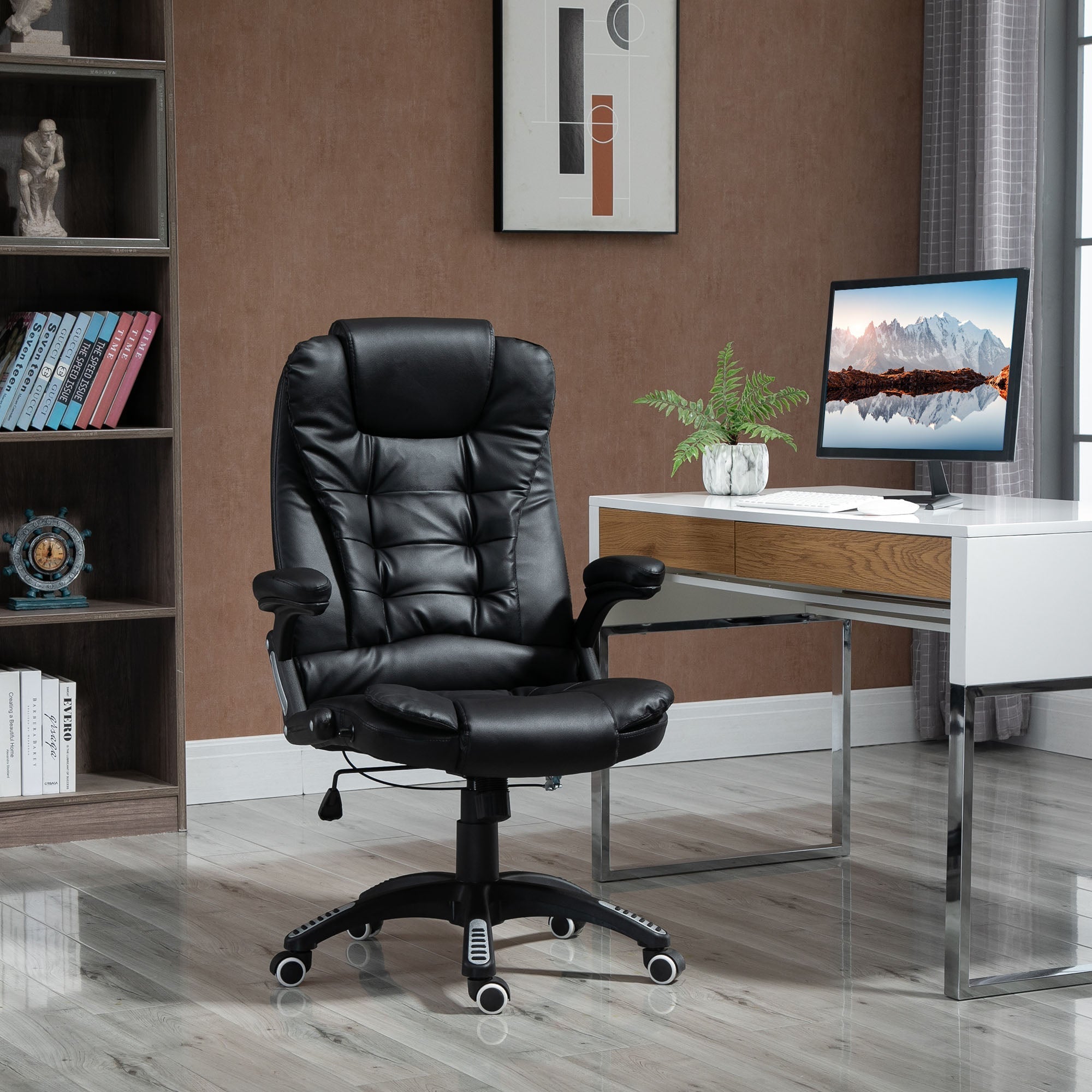 Executive Chair PU Leather Recliner Office Chair, with Swivel Wheels, Arm, Adjustable Height, High Back, Black Executive & Manager Chairs   at Gallery Canada