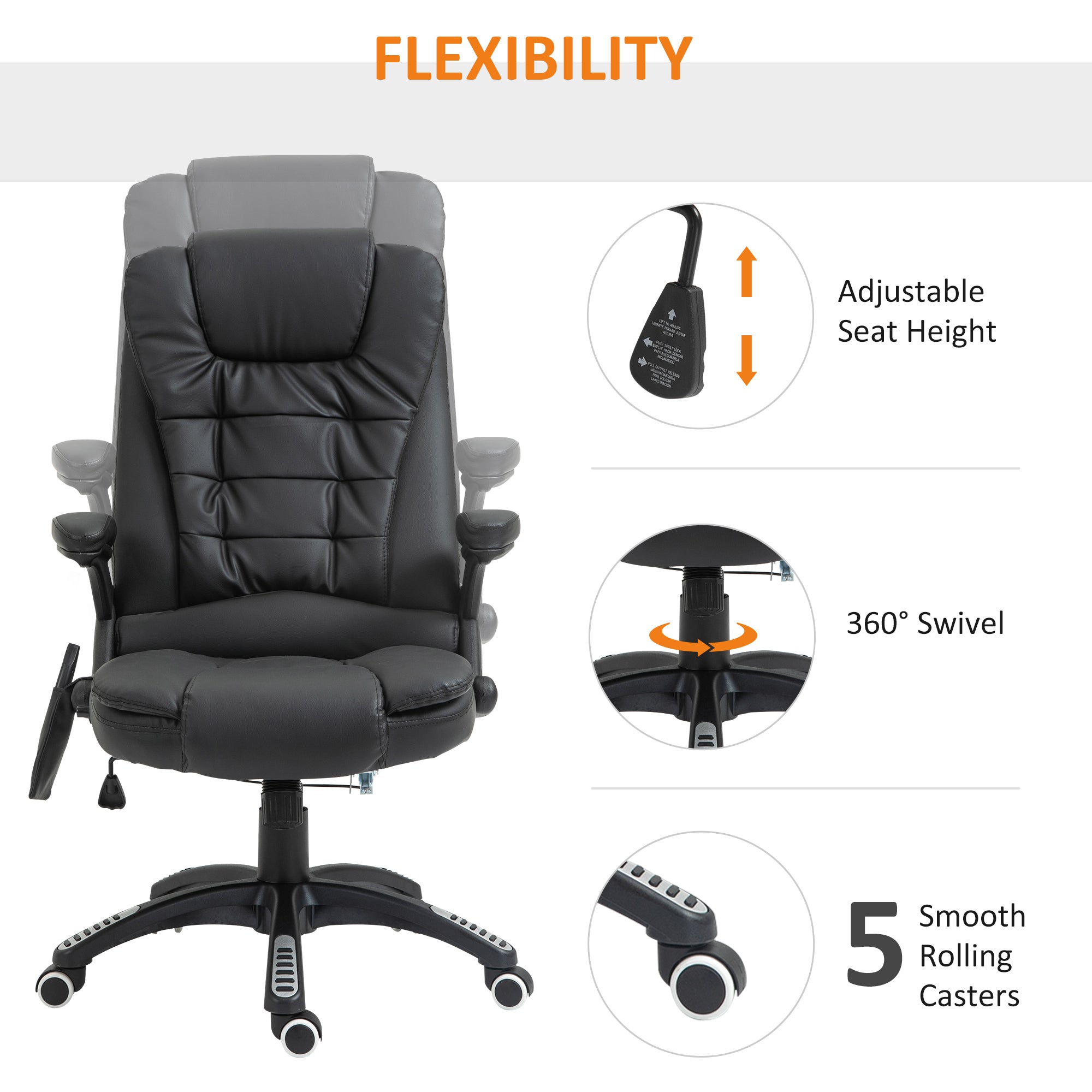 Executive Massage Chairs Heated High Back Reclining Office Chair Swivel Leather Adjustable Vibrating Furniture Black Massage Chairs   at Gallery Canada