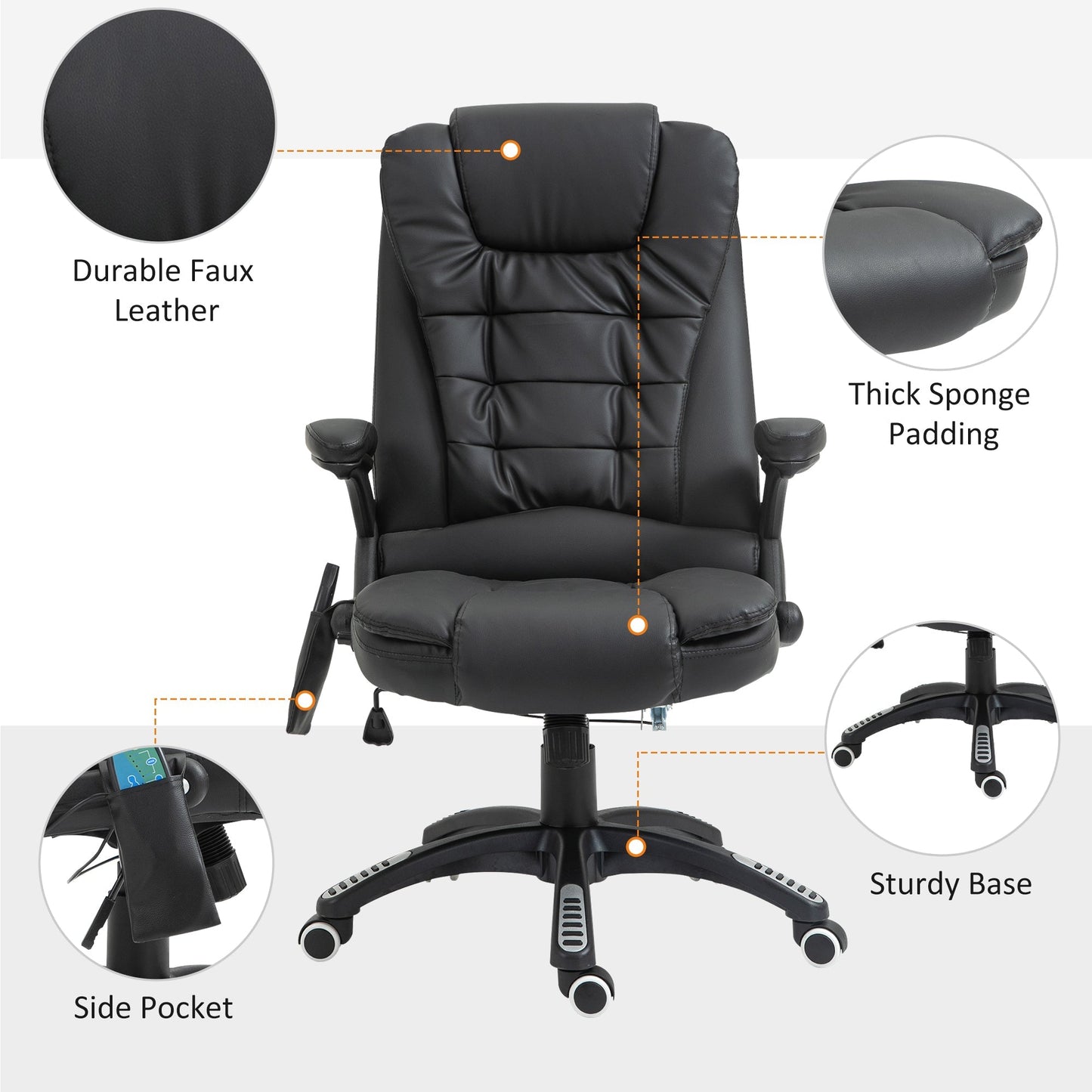 Executive Massage Chairs Heated High Back Reclining Office Chair Swivel Leather Adjustable Vibrating Furniture Black Massage Chairs   at Gallery Canada