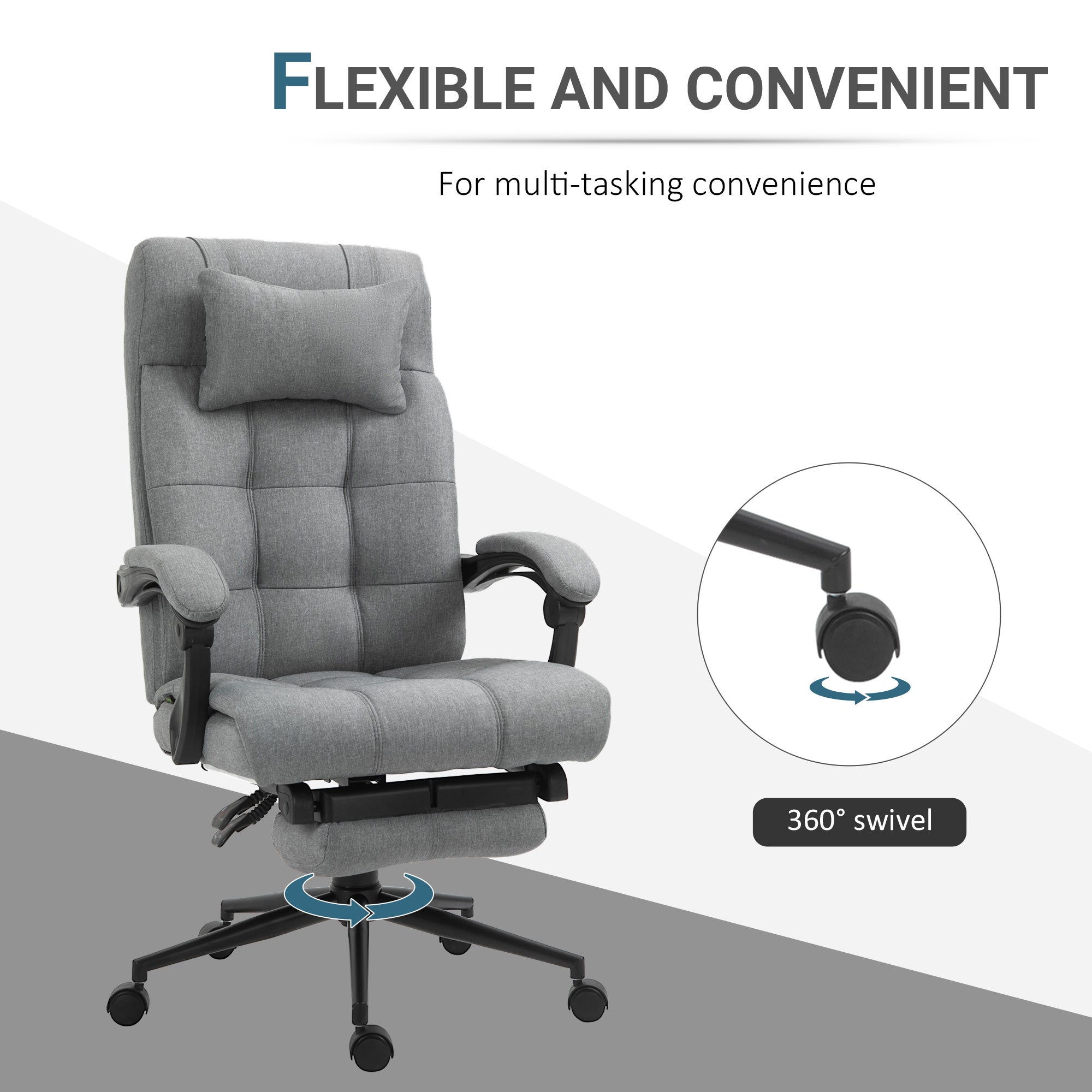 Executive Office Chair High Back Linen-Feel Fabric Swivel Chair with Upholstered Retractable Footrest, Headrest and Armrest, Light Grey Executive & Manager Chairs   at Gallery Canada