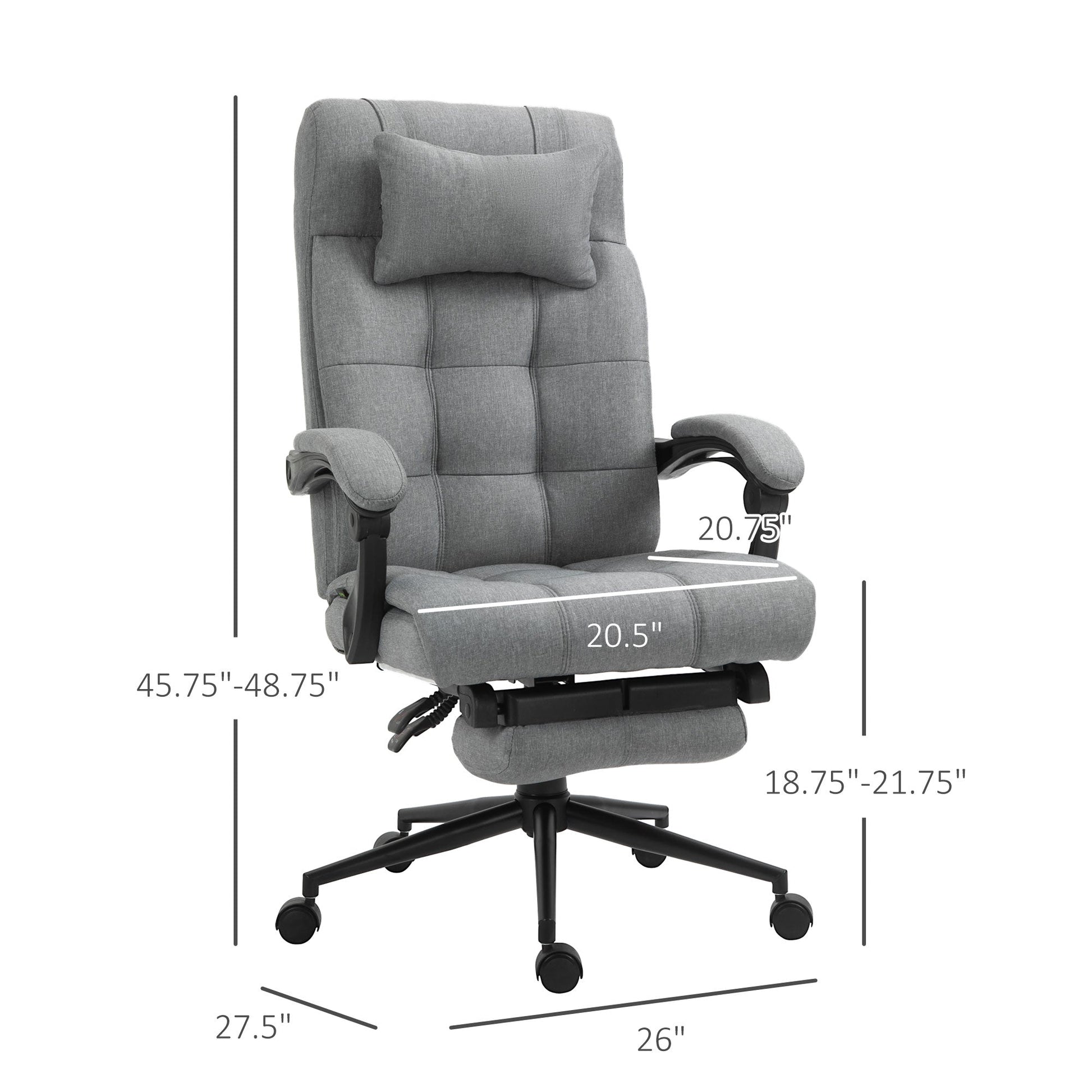 Executive Office Chair High Back Linen-Feel Fabric Swivel Chair with Upholstered Retractable Footrest, Headrest and Armrest, Light Grey Executive & Manager Chairs Light Grey  at Gallery Canada