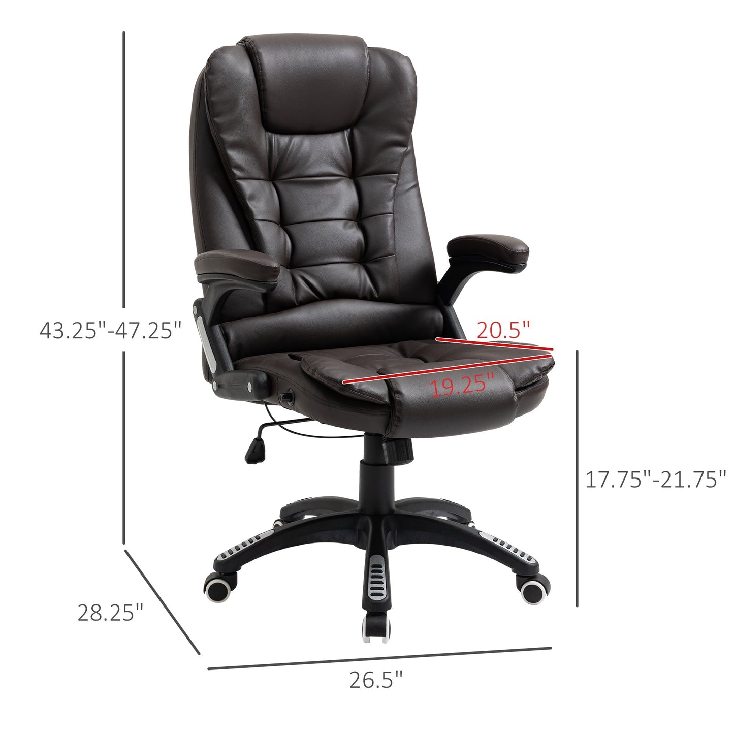 Executive Office Chair High Back PU Leather Computer Chair, with Swivel Wheels, Arm, Adjustable Height, Brown Executive & Manager Chairs   at Gallery Canada