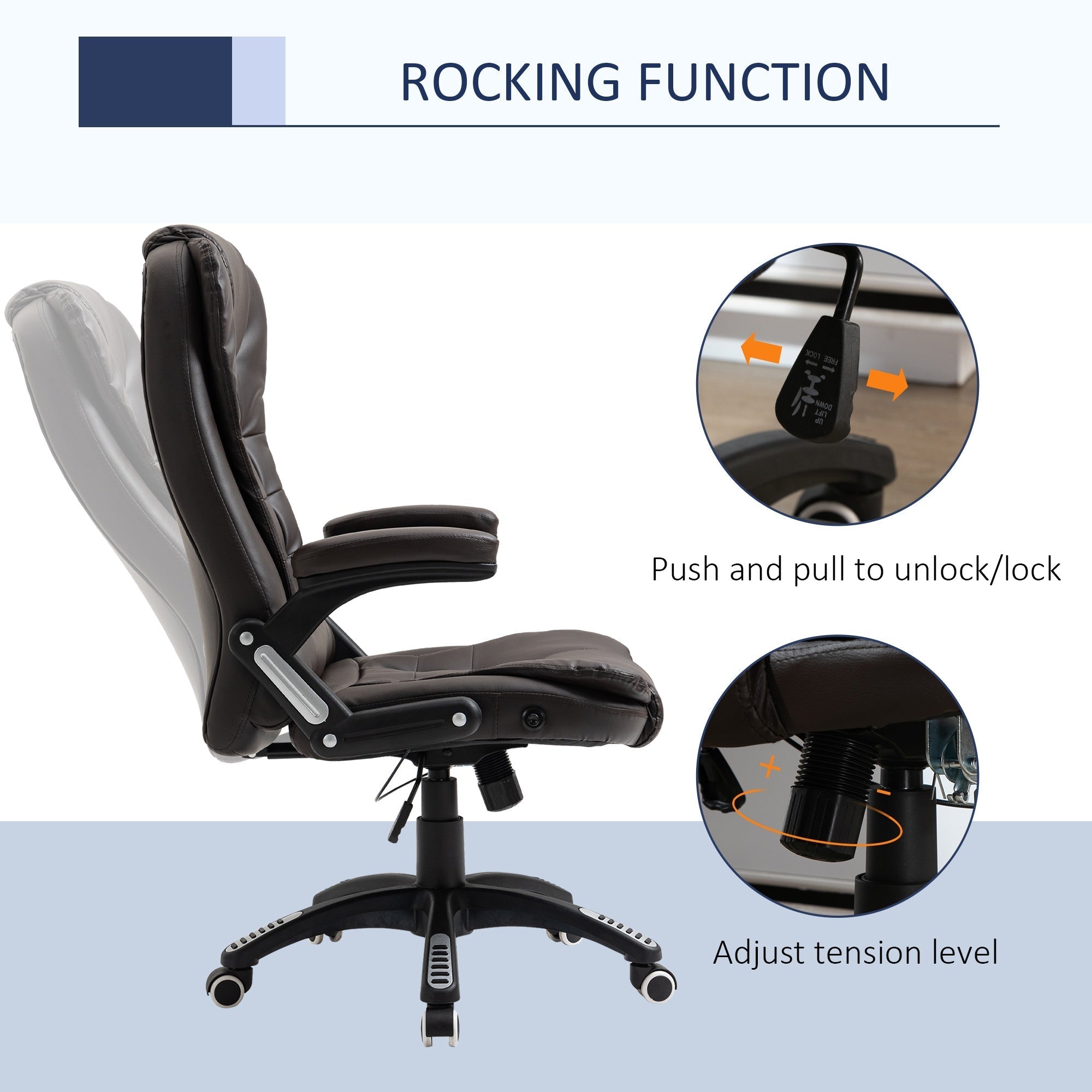 Executive Office Chair High Back PU Leather Computer Chair, with Swivel Wheels, Arm, Adjustable Height, Brown Executive & Manager Chairs   at Gallery Canada