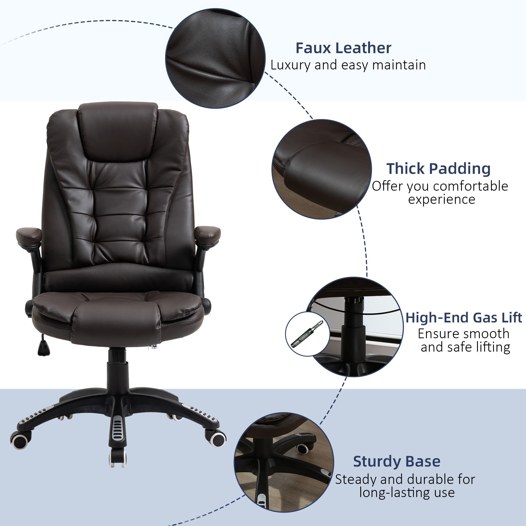 Executive Office Chair High Back PU Leather Computer Chair, with Swivel Wheels, Arm, Adjustable Height, Brown Executive & Manager Chairs   at Gallery Canada