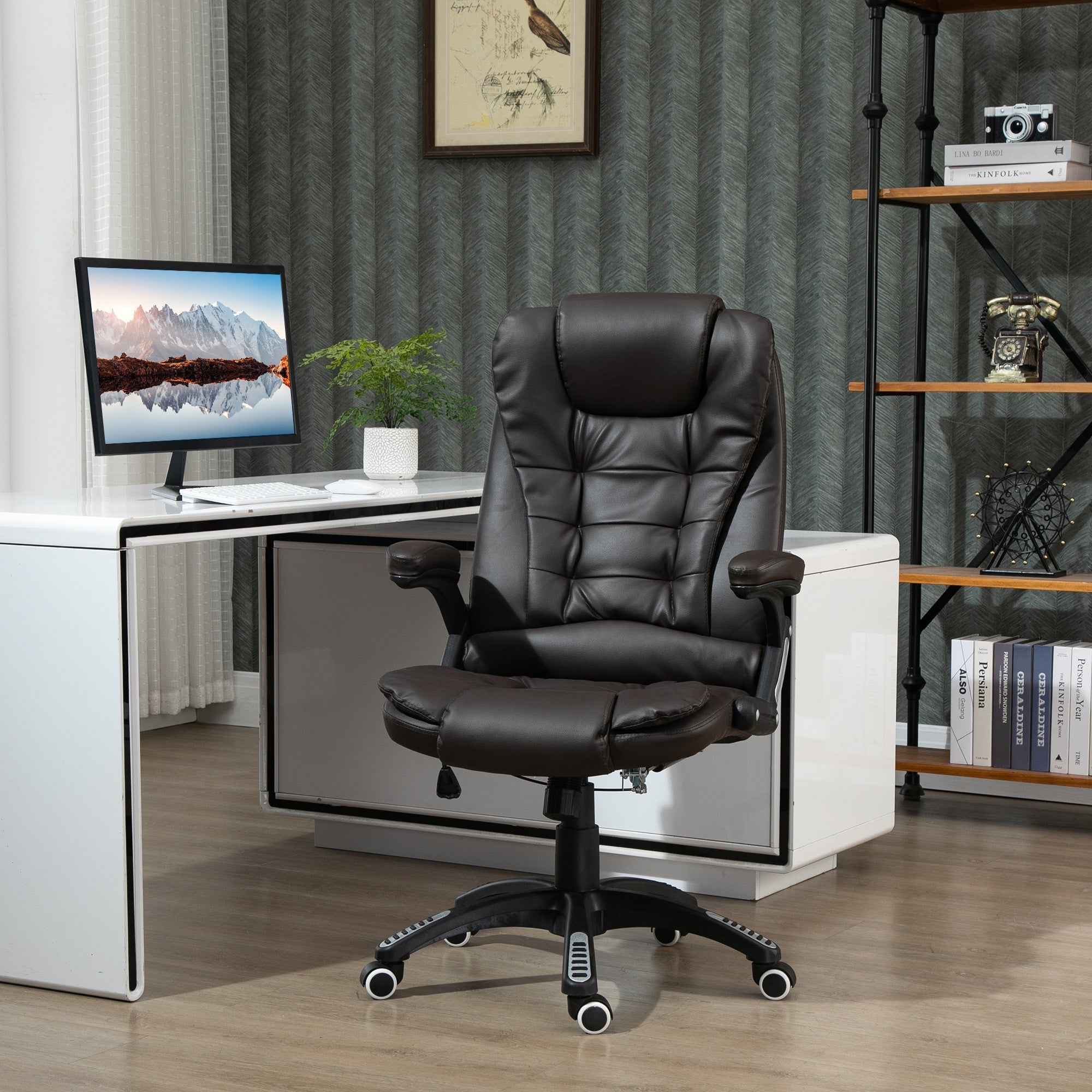 Executive Office Chair High Back PU Leather Computer Chair, with Swivel Wheels, Arm, Adjustable Height, Brown Executive & Manager Chairs   at Gallery Canada