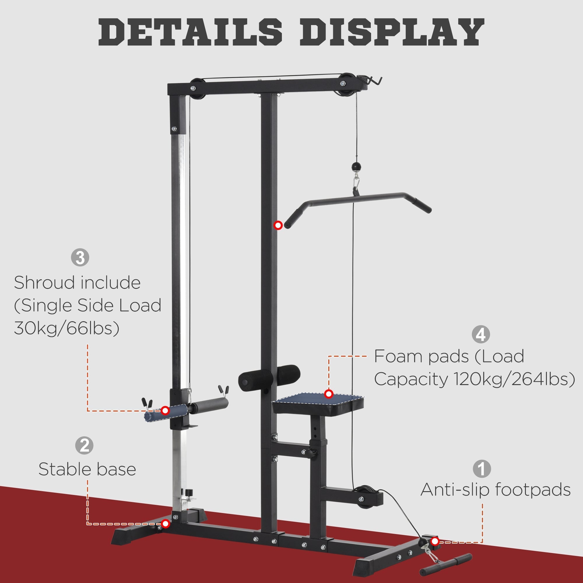 Exercise Pulldown Weight Machine with 3 Adjustable Cable Positions for Strengthening Many Muscle Groups Home Gym 42.1