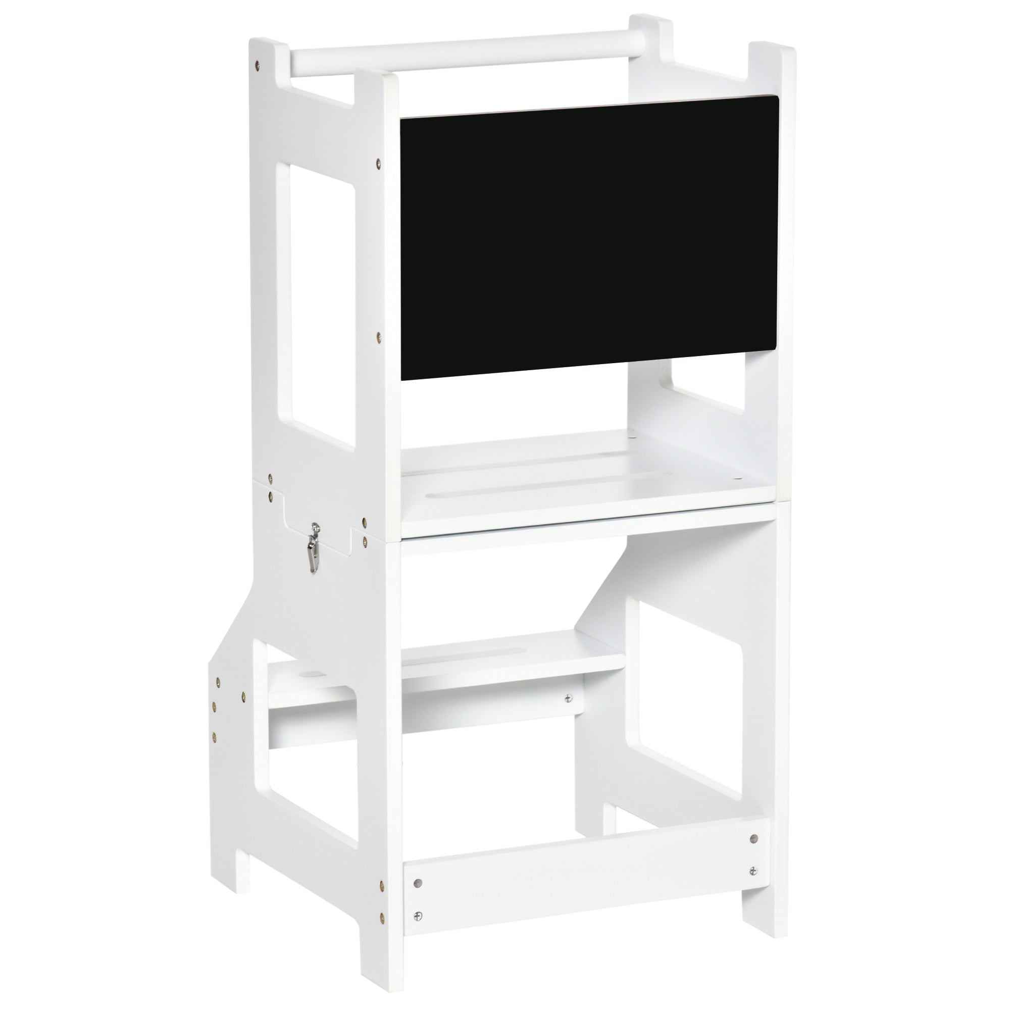 2-in-1 Kids Kitchen Helper Step Stool, Detachable Toddler Table and Chair Set, Children Standing Tower for Kitchen Counter with Safety Rail Chalkboard, White Toddler & Kids Step Stools at Gallery Canada