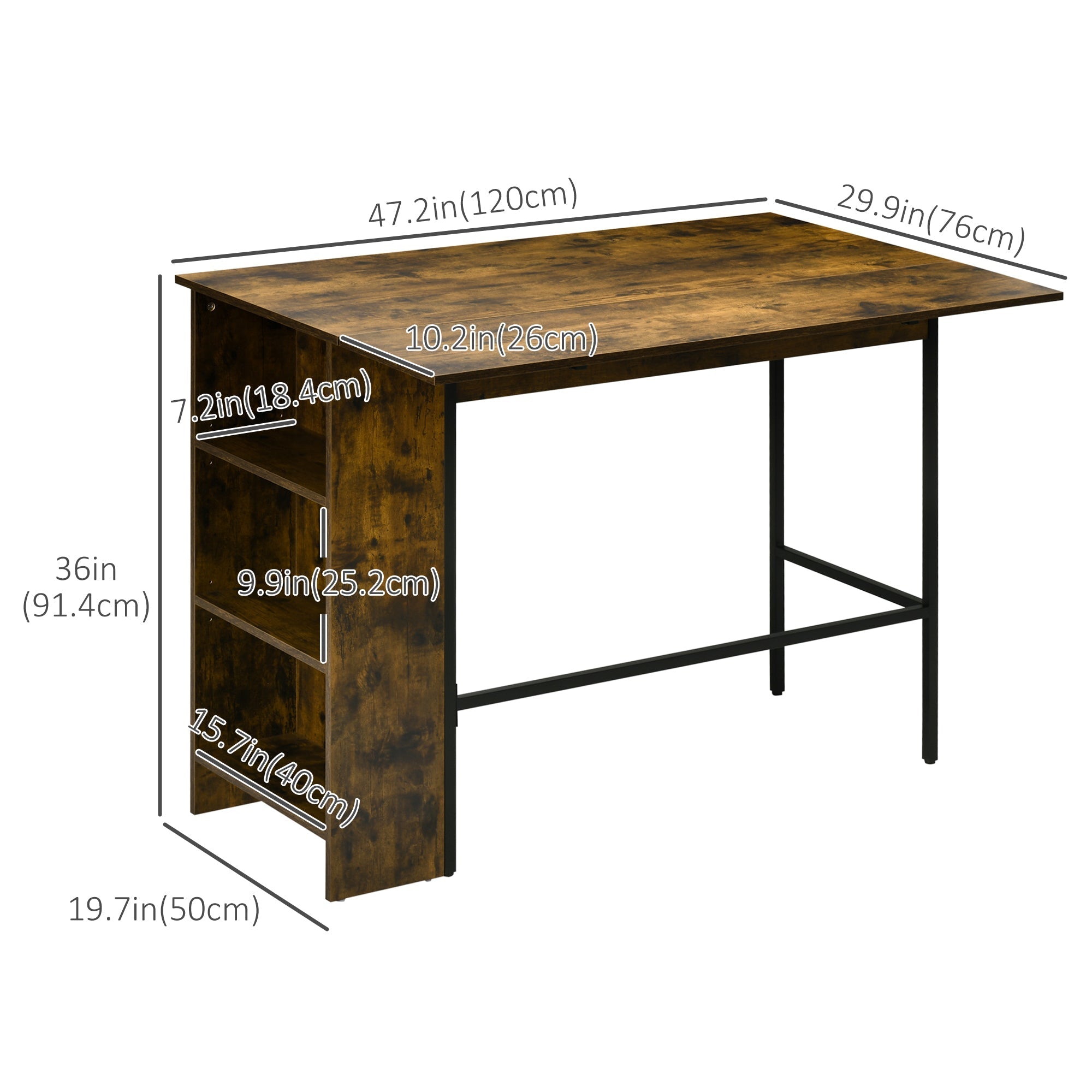 Extendable Bar Table with Drop Leaf, Counter Height Table, Foldable Pub Table with Adjustable Storage Shelf Bar Sets   at Gallery Canada