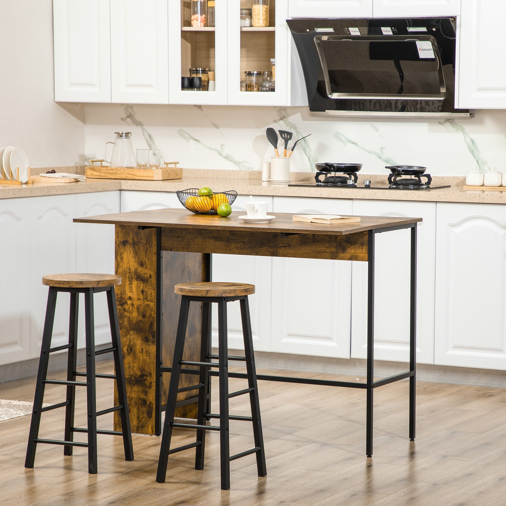 Extendable Bar Table with Drop Leaf, Counter Height Table, Foldable Pub Table with Adjustable Storage Shelf Bar Sets   at Gallery Canada