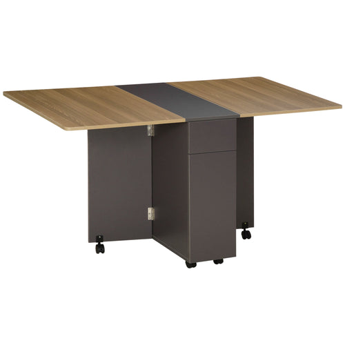 Extendable Dining Table, Drop Leaf Table with 2 Drawers and Storage Cabinet, Folding Dining Table with 6 Wheels