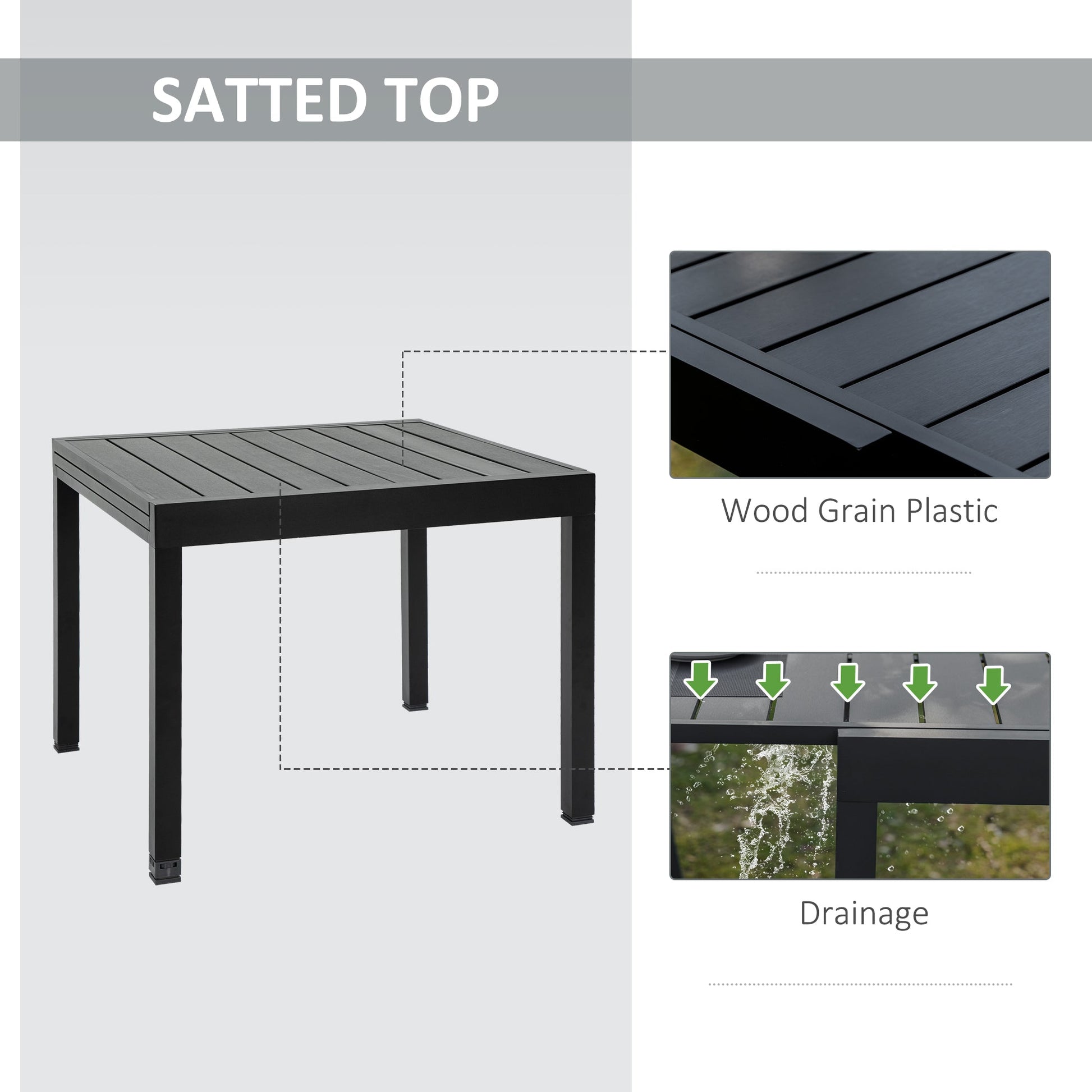 Extendable Dining Table Metal Outdoor Slat Table for 4-6 Person Rectangular Lawn Garden Bistro Patio Table with Aluminum Frame, Black - Gallery Canada