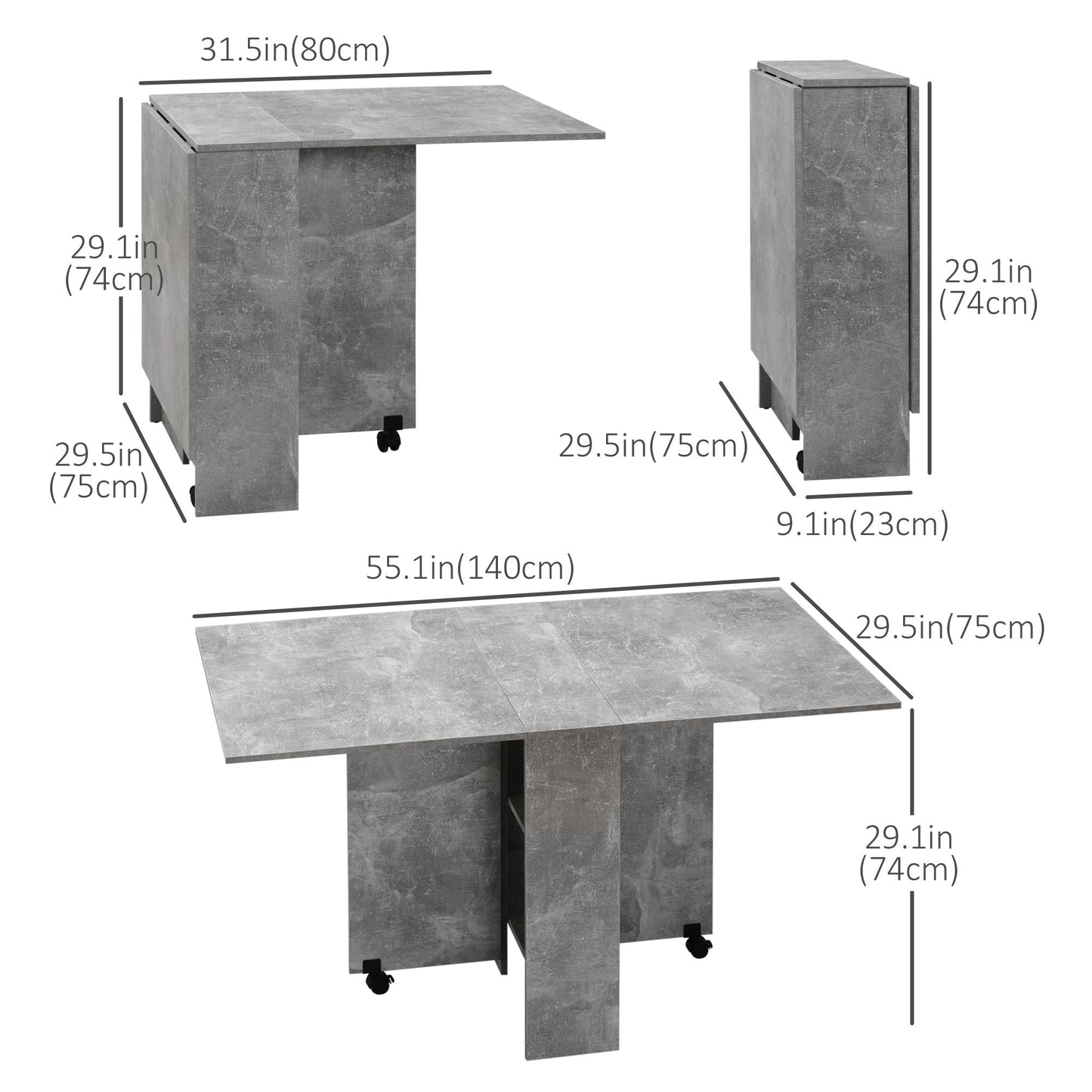 Extendable Dining Table, Movable Folding Dining Table, Drop Leaf Table with 2-tier Shelves and Rolling Casters Bar Tables & Dining Tables   at Gallery Canada