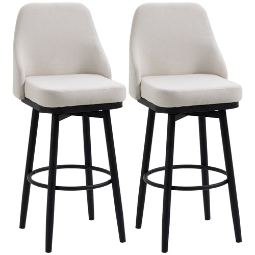 Extra Tall Bar Stools Set of 2, Modern 360° Swivel Barstools, Dining Room Chairs with Steel Legs Footrest, Cream White