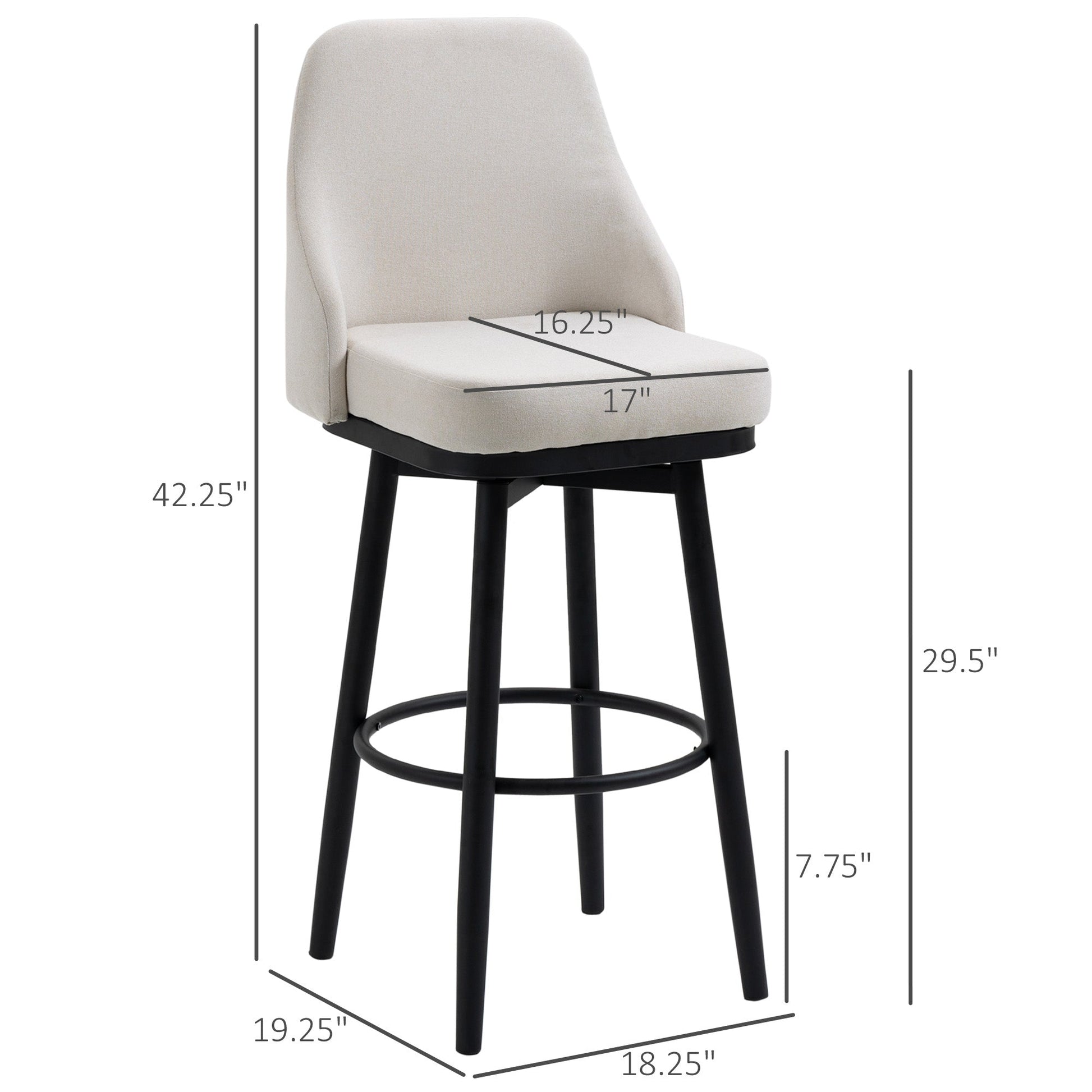 Extra Tall Bar Stools Set of 2, Modern 360° Swivel Barstools, Dining Room Chairs with Steel Legs Footrest, Cream White Bar Stools   at Gallery Canada