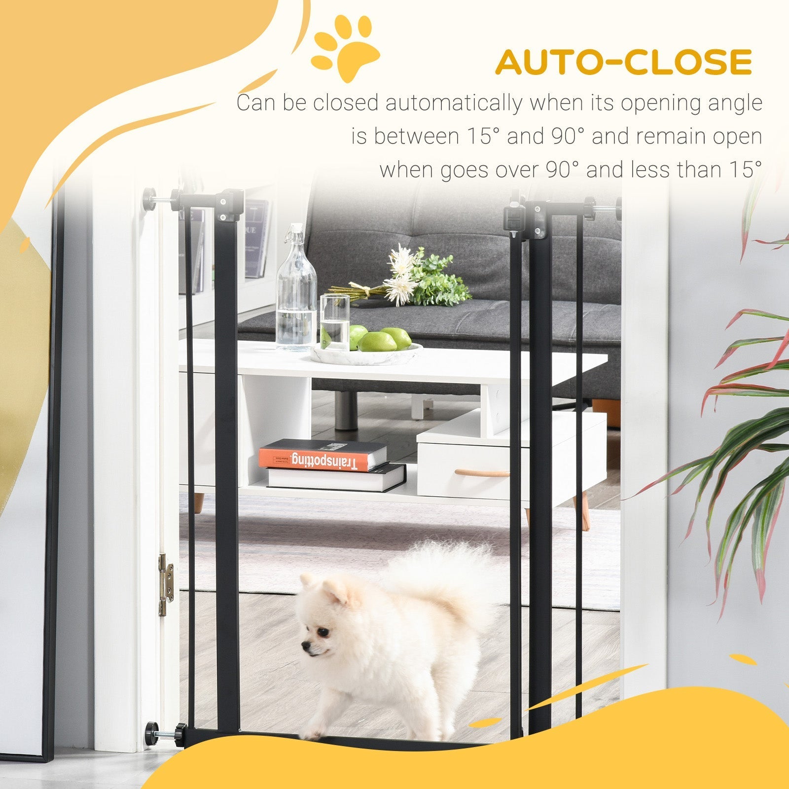 Extra Tall Dog Gate with Door, Pressure Fit, Auto Close, Double Locking for Doorways Hallways Stairs, Black Houses, Kennels & Pens   at Gallery Canada