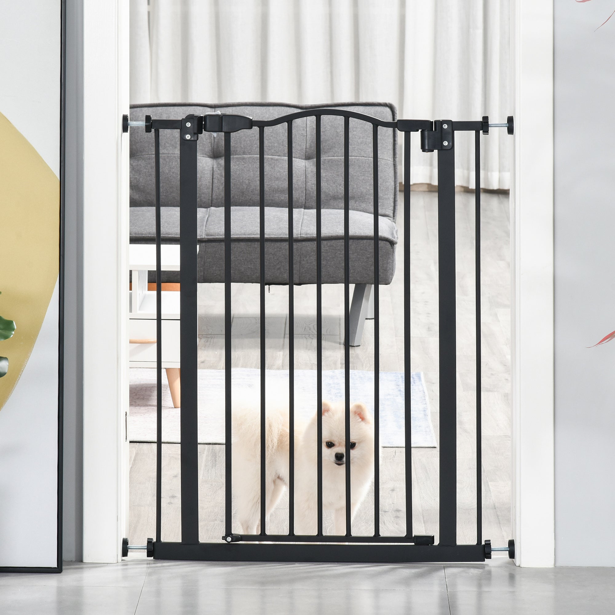 Extra Tall Dog Gate with Door, Pressure Fit, Auto Close, Double Locking for Doorways Hallways Stairs, Black Houses, Kennels & Pens   at Gallery Canada