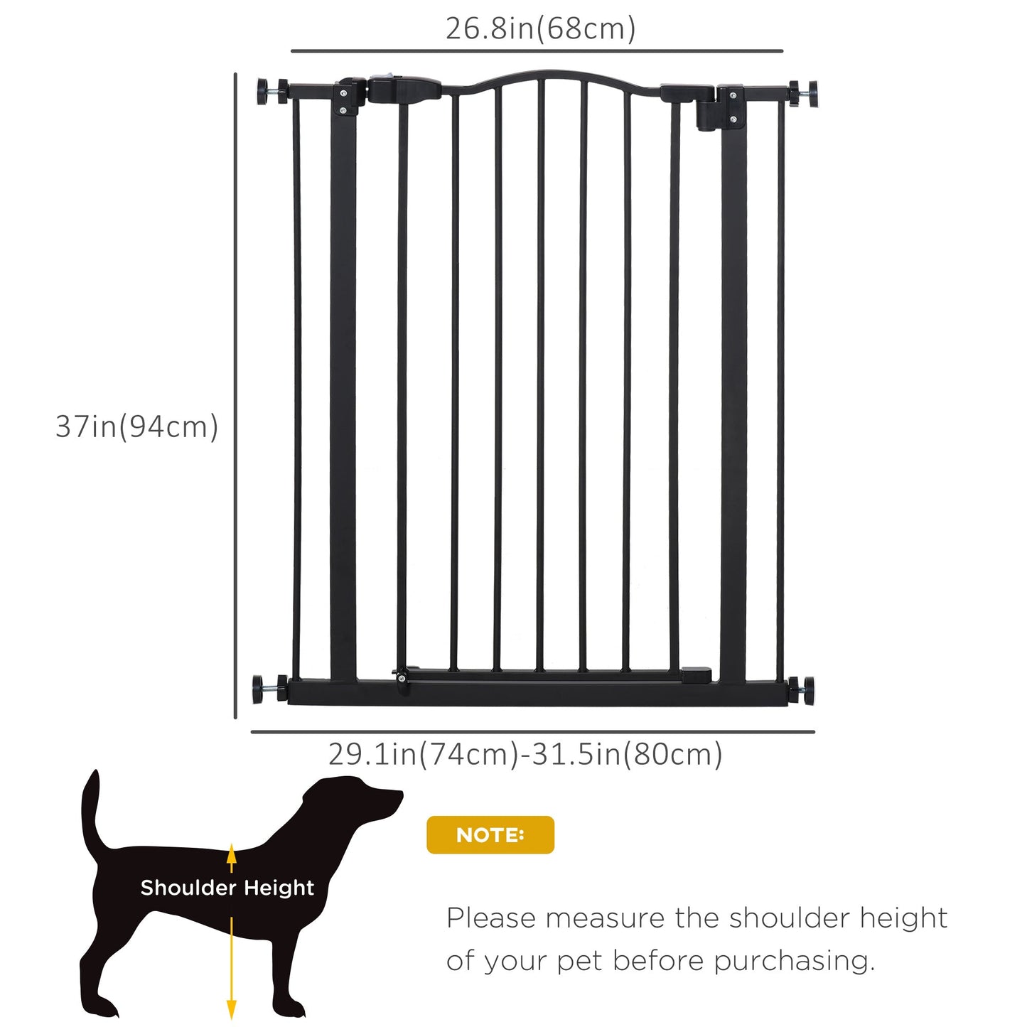 Extra Tall Dog Gate with Door, Pressure Fit, Auto Close, Double Locking for Doorways Hallways Stairs, Black Houses, Kennels & Pens   at Gallery Canada