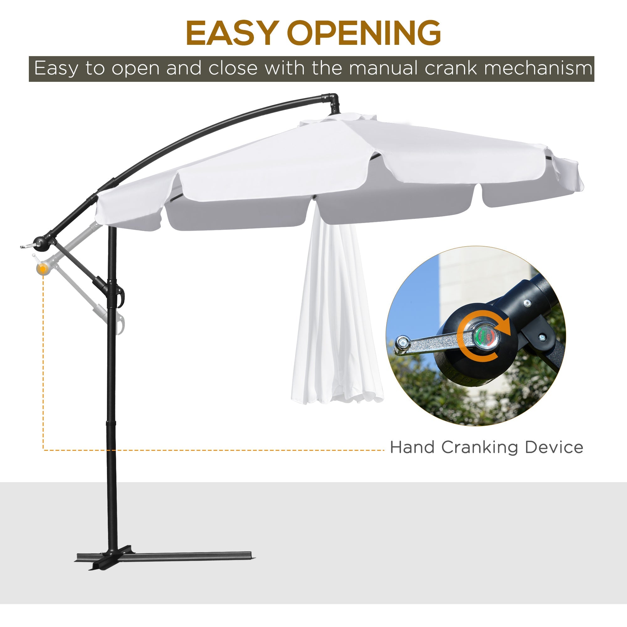 9FT Offset Hanging Patio Umbrella Cantilever Umbrella with Easy Tilt Adjustment, Cross Base and 8 Ribs for Backyard, Poolside, Lawn and Garden, White Cantilever Umbrellas   at Gallery Canada