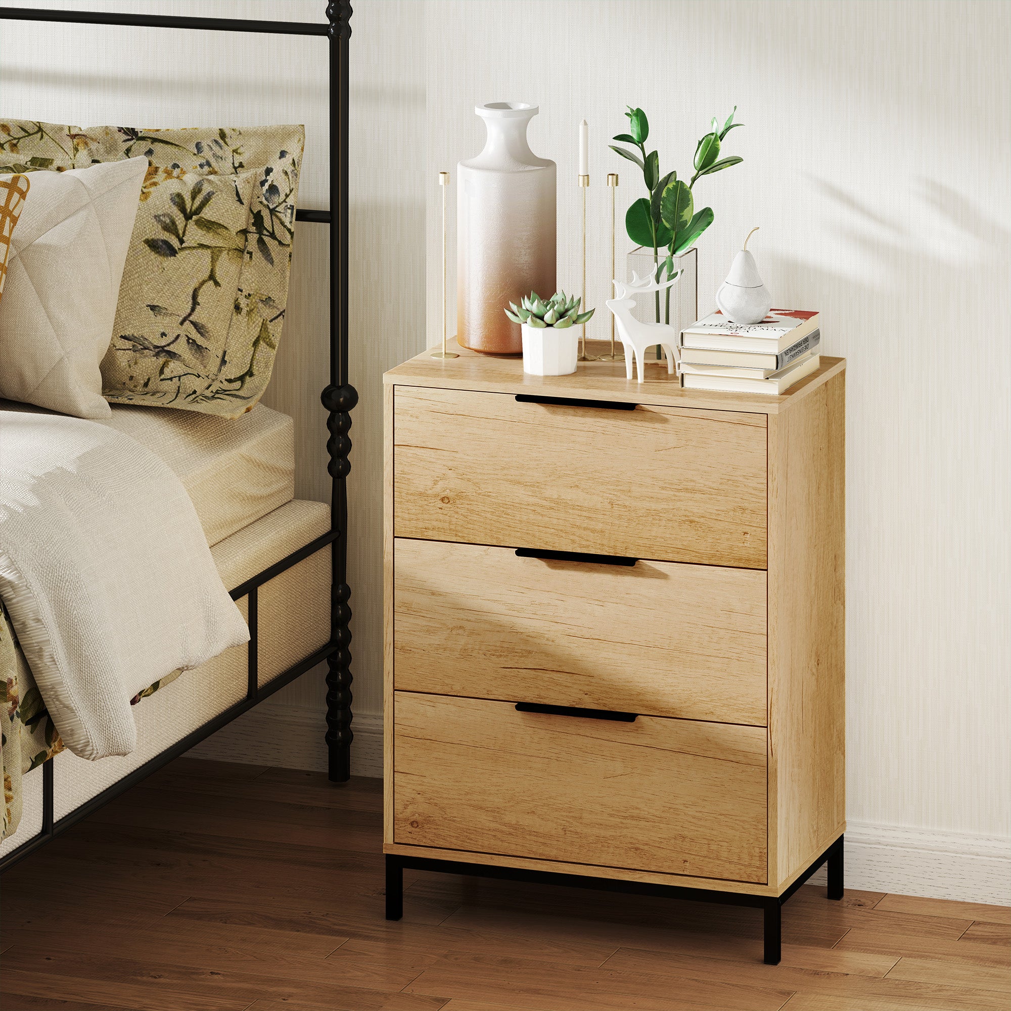 Dresser for Bedroom, 3 Drawer Dresser Tower, Chest of Drawers for Hallway, Entryway, Closet, Natural Storage Cabinets at Gallery Canada