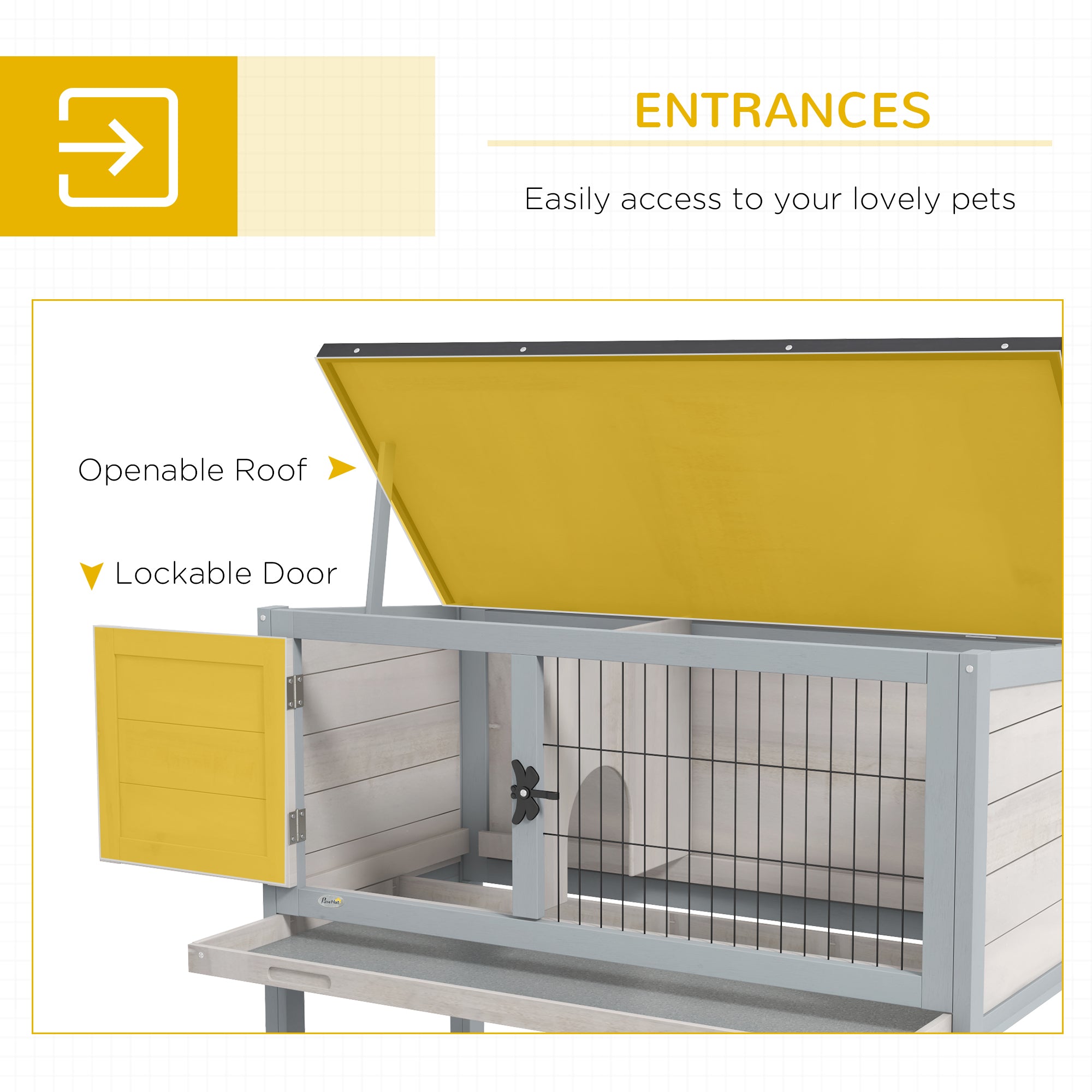 Wooden Rabbit Hutch with Openable Asphalt Roof, Tray, Light Grey Rabbit Hutch at Gallery Canada