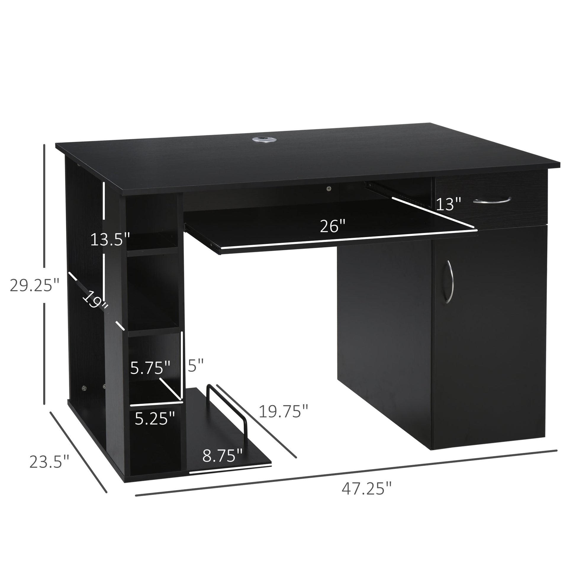 47.25" Computer Desk with Keyboard Tray, CPU Stand, Writing Desk with Drawer and Storage Shelves, Black Computer Desks   at Gallery Canada