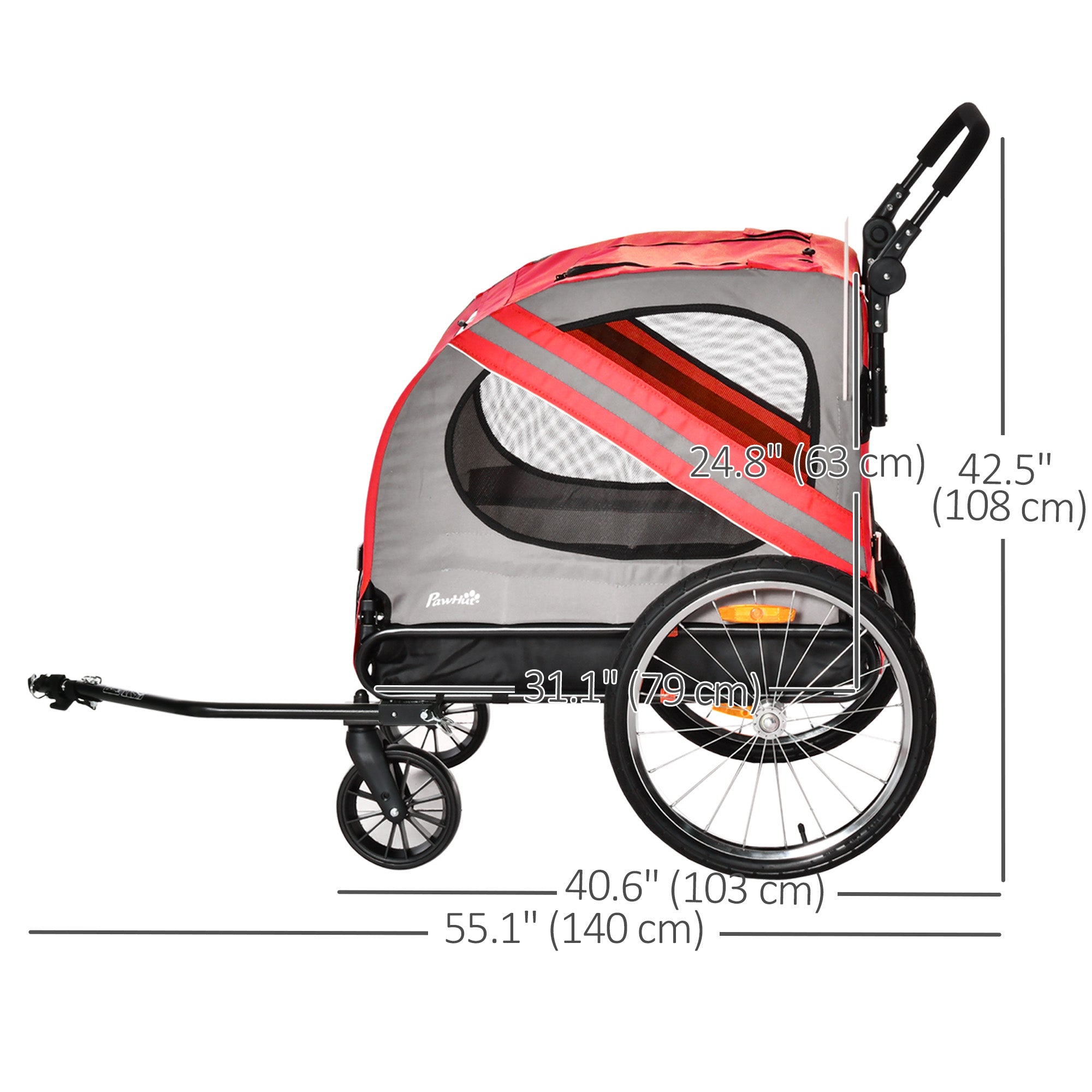 Dog Bike Trailer, 2-in-1 Dog Wagon Pet Stroller for Travel with Universal Wheel Reflectors Flag, for Small and Medium Dogs, Red Dog Bike Trailers & Strollers at Gallery Canada