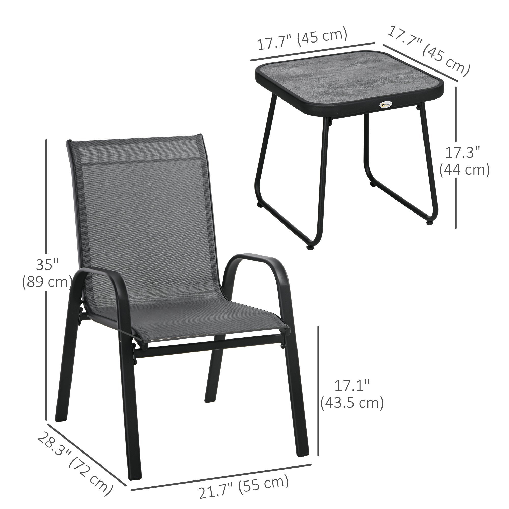 Outdoor Bistro Set of 3, 3-Piece Patio Set with Breathable Mesh Fabric, Stackable Chairs and Square Table, Light Grey Bistro Sets at Gallery Canada