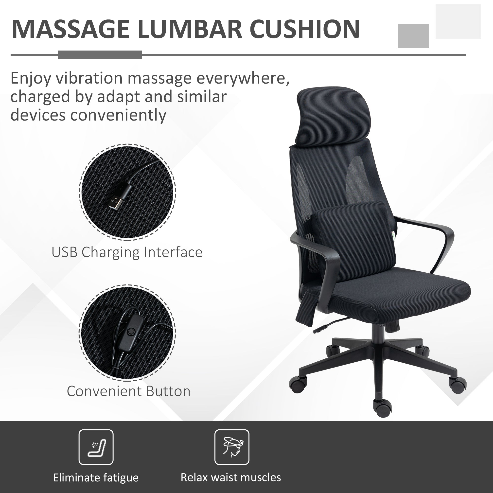 Office Chair High Back, Ergonomic Mesh Computer Chair Executive Task Chair with Massage Lumbar Support &; Headrest Rocking Massage Chairs at Gallery Canada
