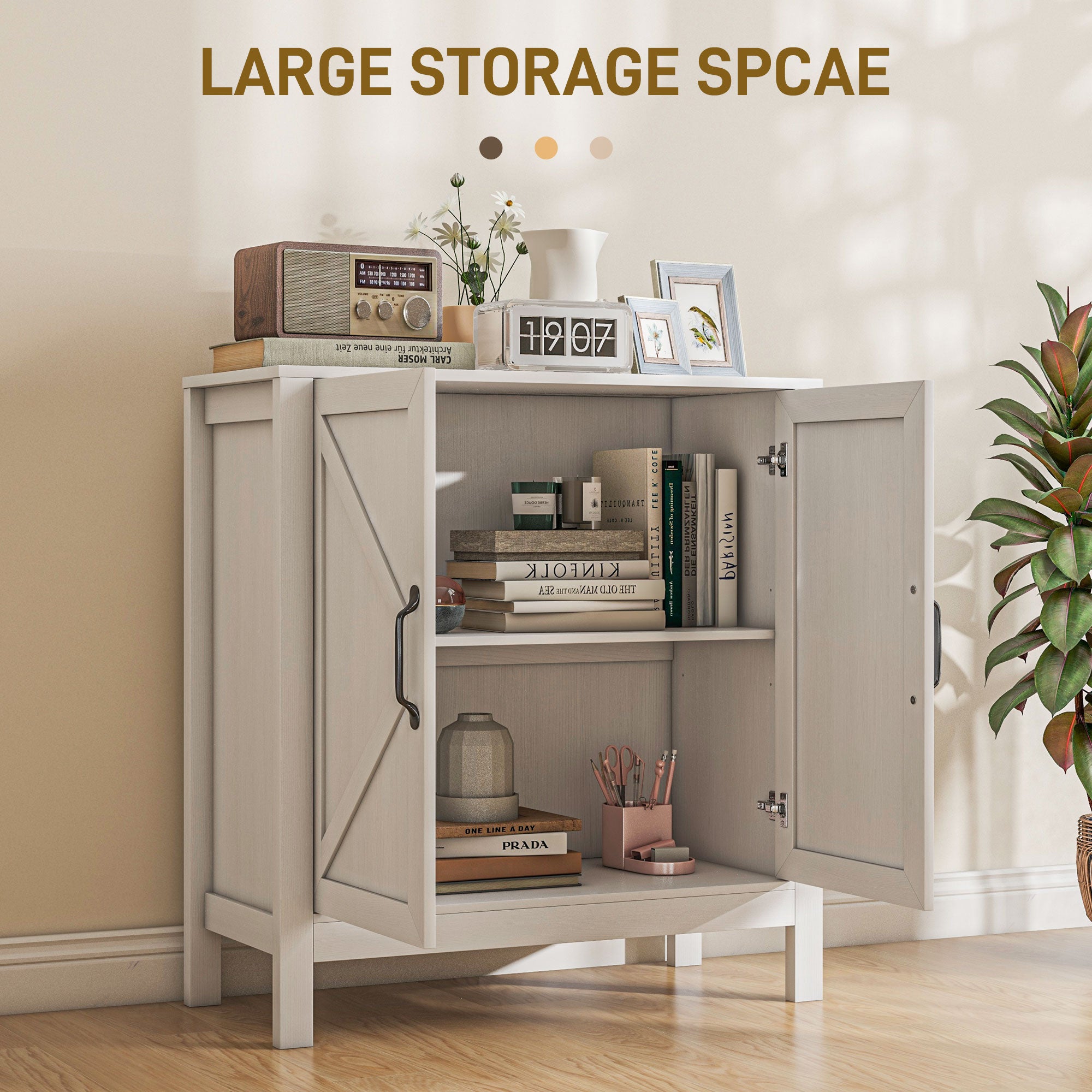 Sideboard Buffet, Kitchen Storage Cabinet with Barn Door and Adjustable Shelves, Storage Pantry, White Wood Grain Bar Cabinets   at Gallery Canada