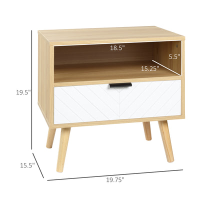 Modern Nightstand, Bedside Table with Drawer and Shelf for Bedroom, Living Room, Natural Bedside Tables   at Gallery Canada