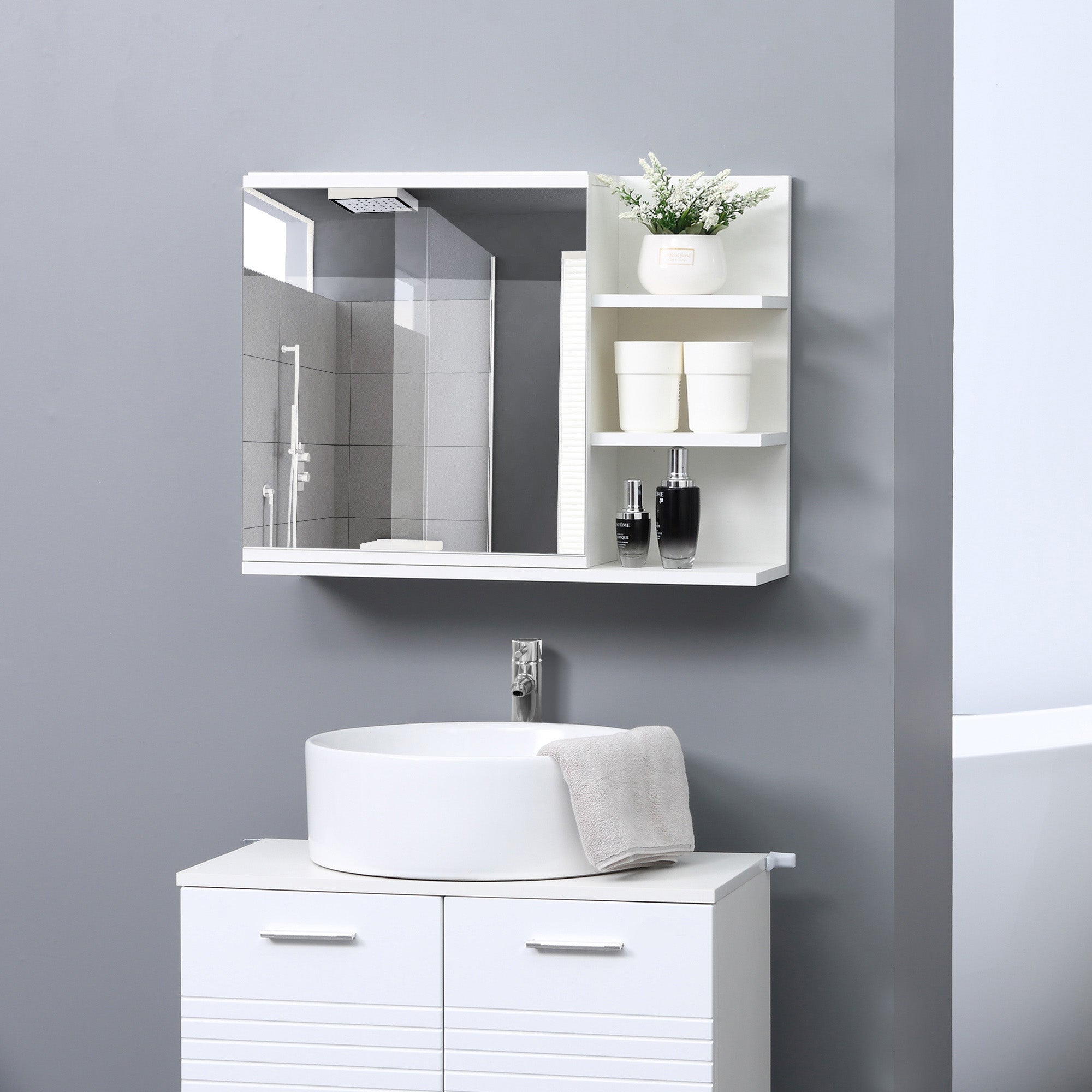 Bathroom Storage Cabinet with Mirror, Wall Mounted Medicine Cabinet with 3 Open Shelves and 2-tier Cupboard Mirror Medicine Cabinets   at Gallery Canada