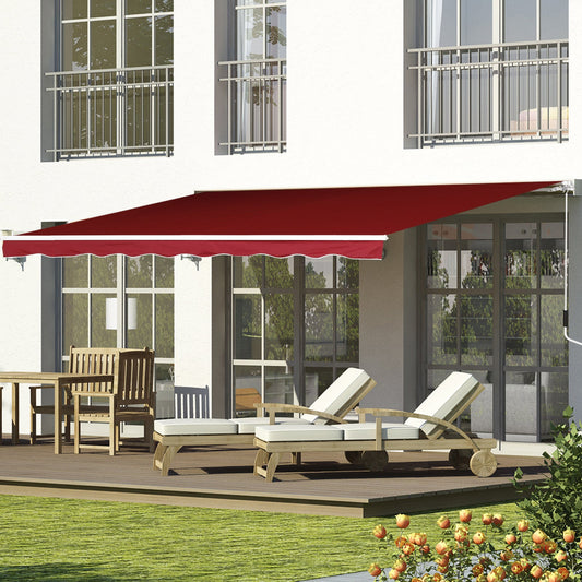 8'x7' Patio Awning Manual Retractable Sun Shade Outdoor Deck Canopy Shelter, Wine Red - Gallery Canada