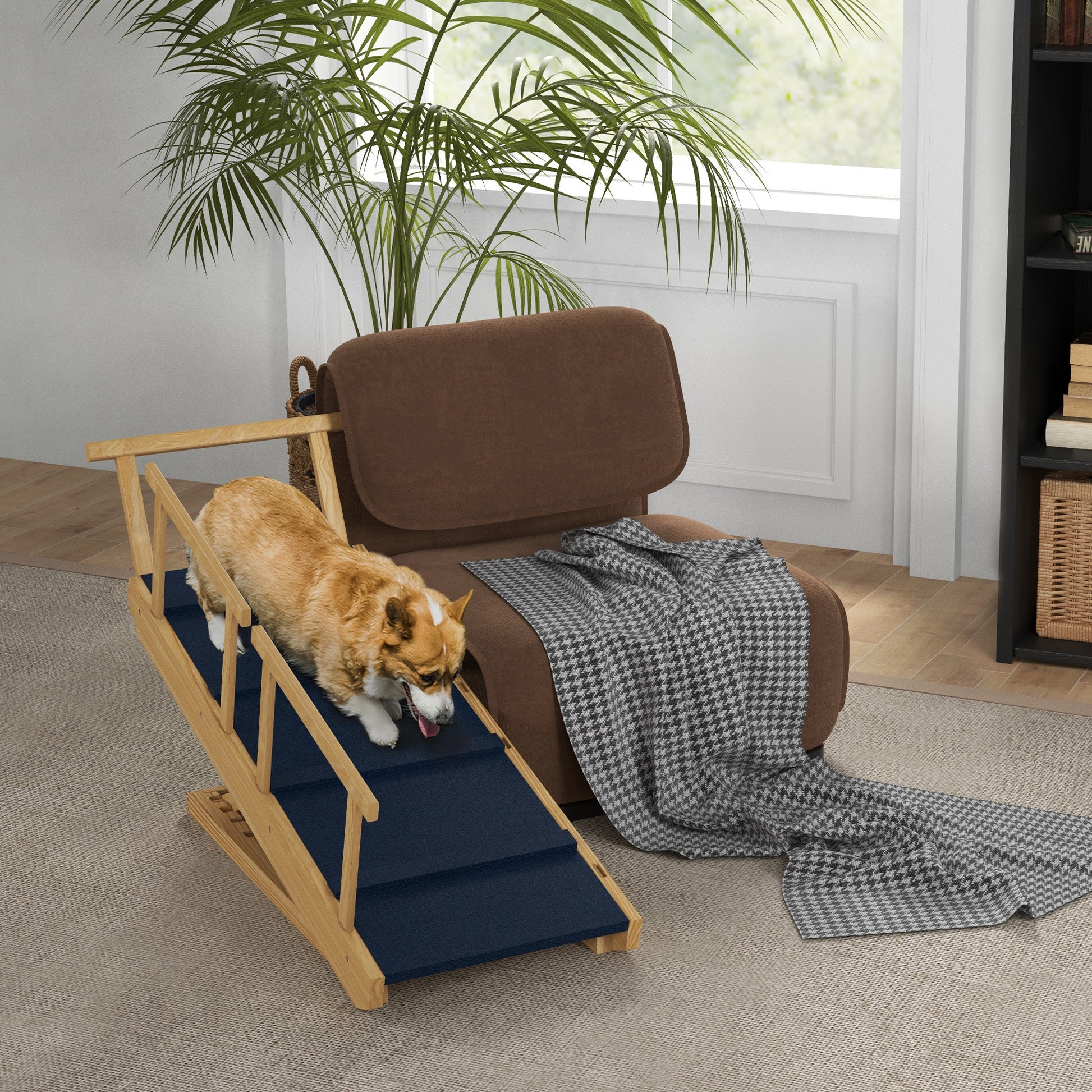 Adjustable Dog Stairs Foldable Dog Steps with Non-slip Mat for Small to Large Dogs for High Bed Sofa Couch Dog Stairs   at Gallery Canada