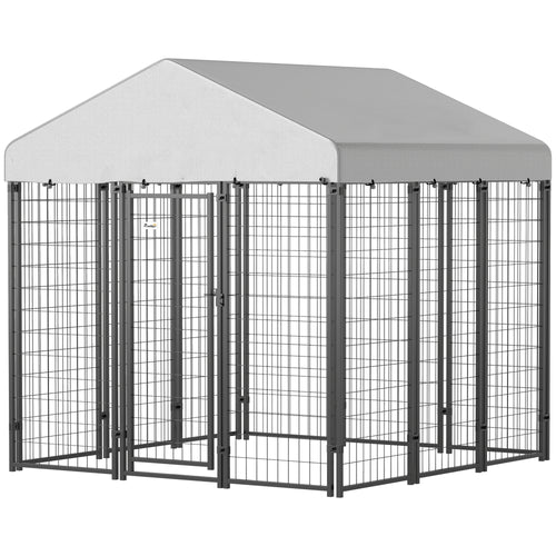 Outdoor Dog Kennel with Waterproof UV-Resistant Cover, for Large and Medium Dogs, 6' x 6' x 6', Silver