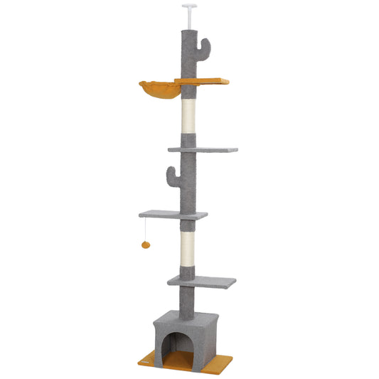 Floor to Ceiling Cat TreeTower with 90.5"-108" Adjustable Height, Scratching Posts, Hammock, Comdo, Toy Ball, Light Grey Floor to Ceiling Cat Trees   at Gallery Canada